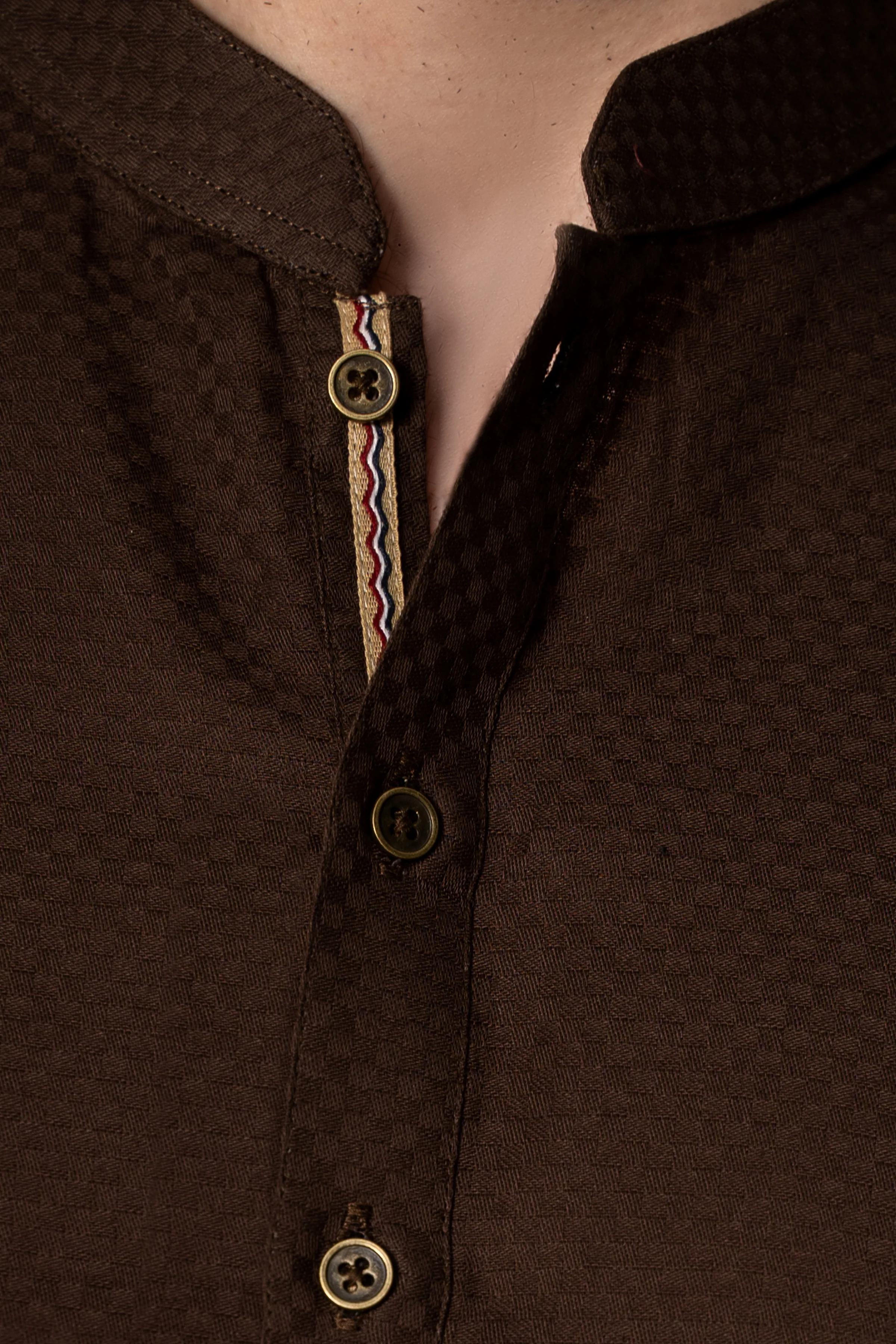 SELF DOBBY KURTA DARK BROWN - Image 5