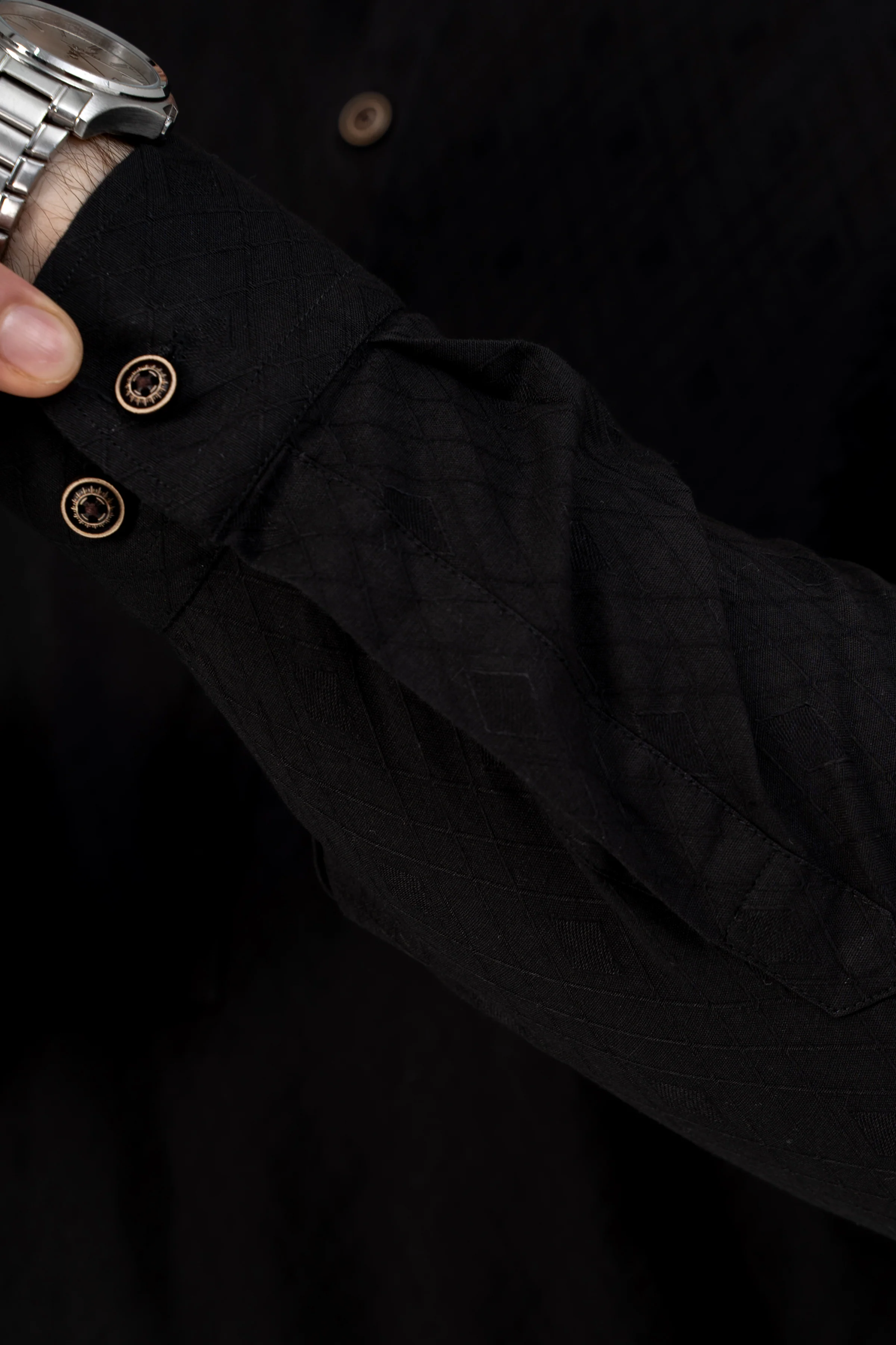 SELF JACQUARD KURTA BLACK - Image 4