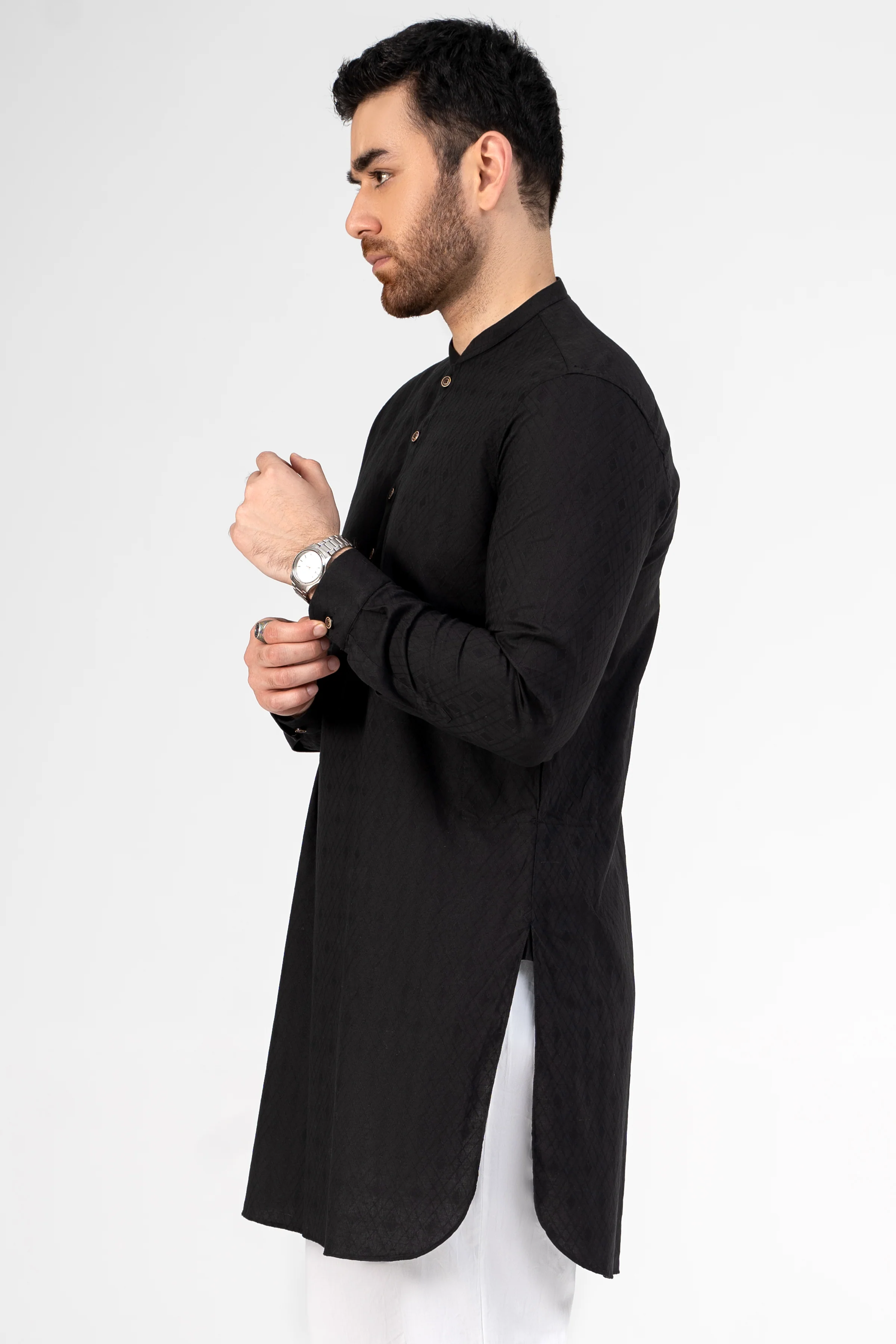 SELF JACQUARD KURTA BLACK - Image 5