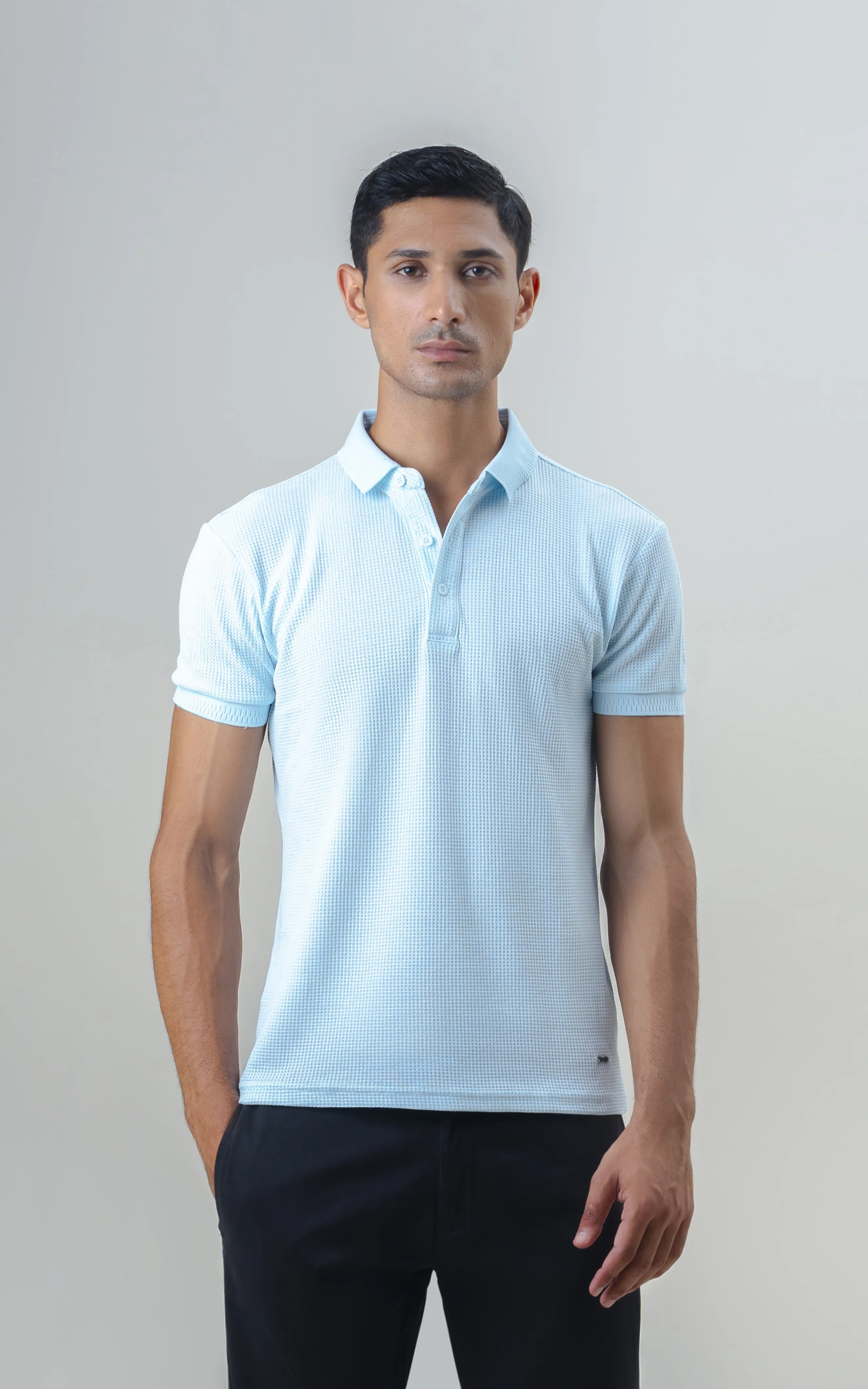 SELF JACQUARD POLO BLUE - Image 3