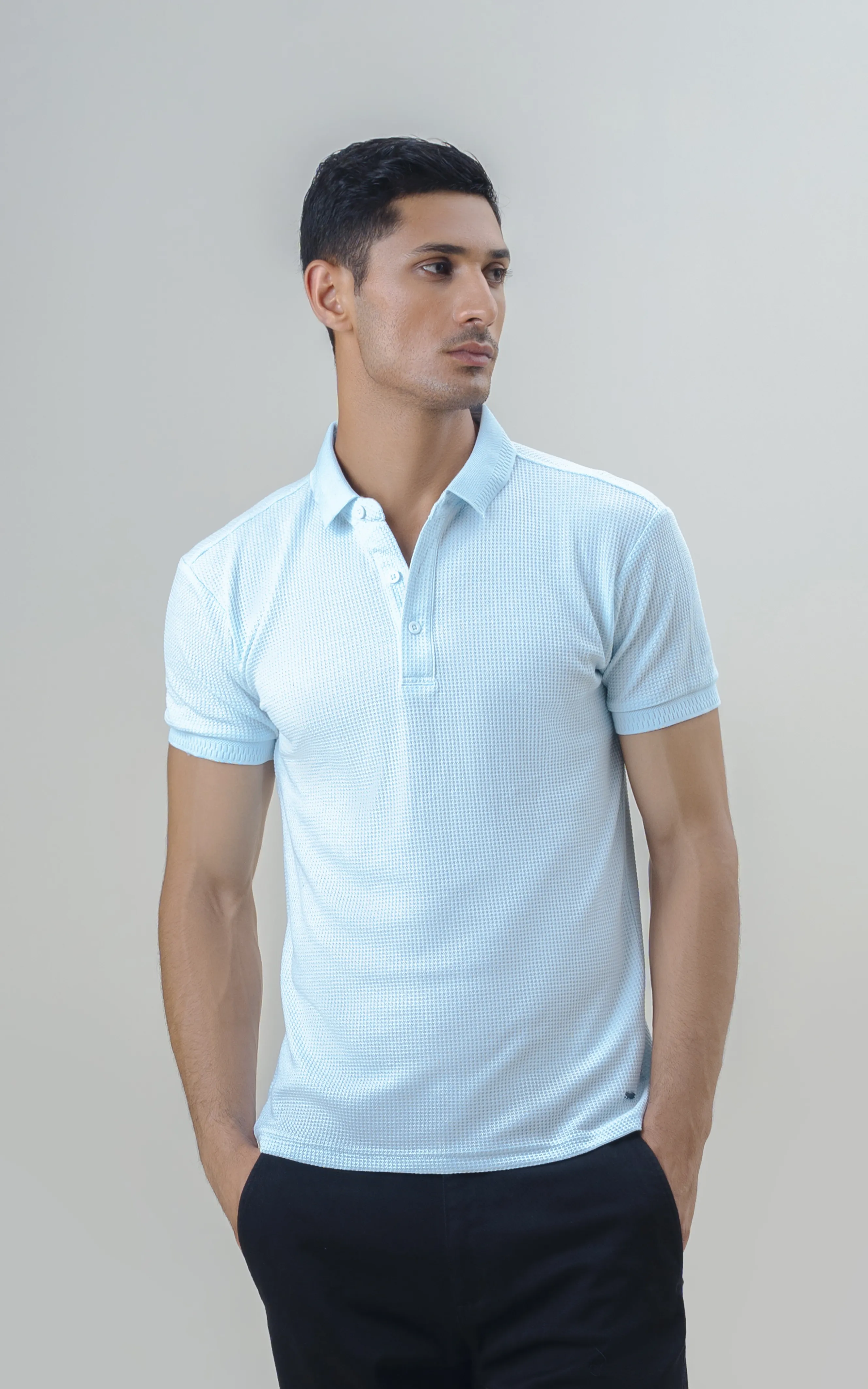 SELF JACQUARD POLO BLUE - Image 5