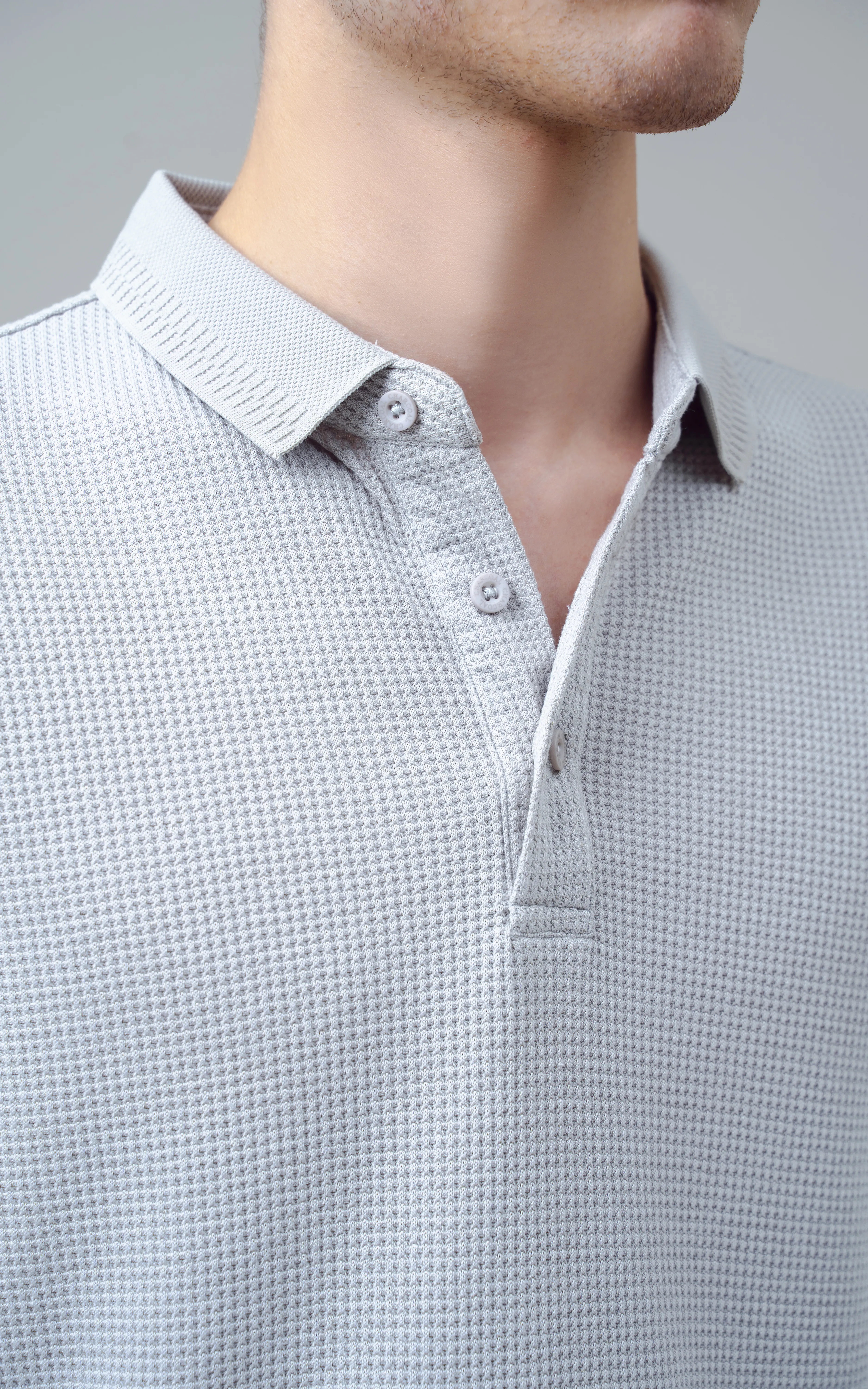 SELF JACQUARD POLO LIGHT GREY - Image 2