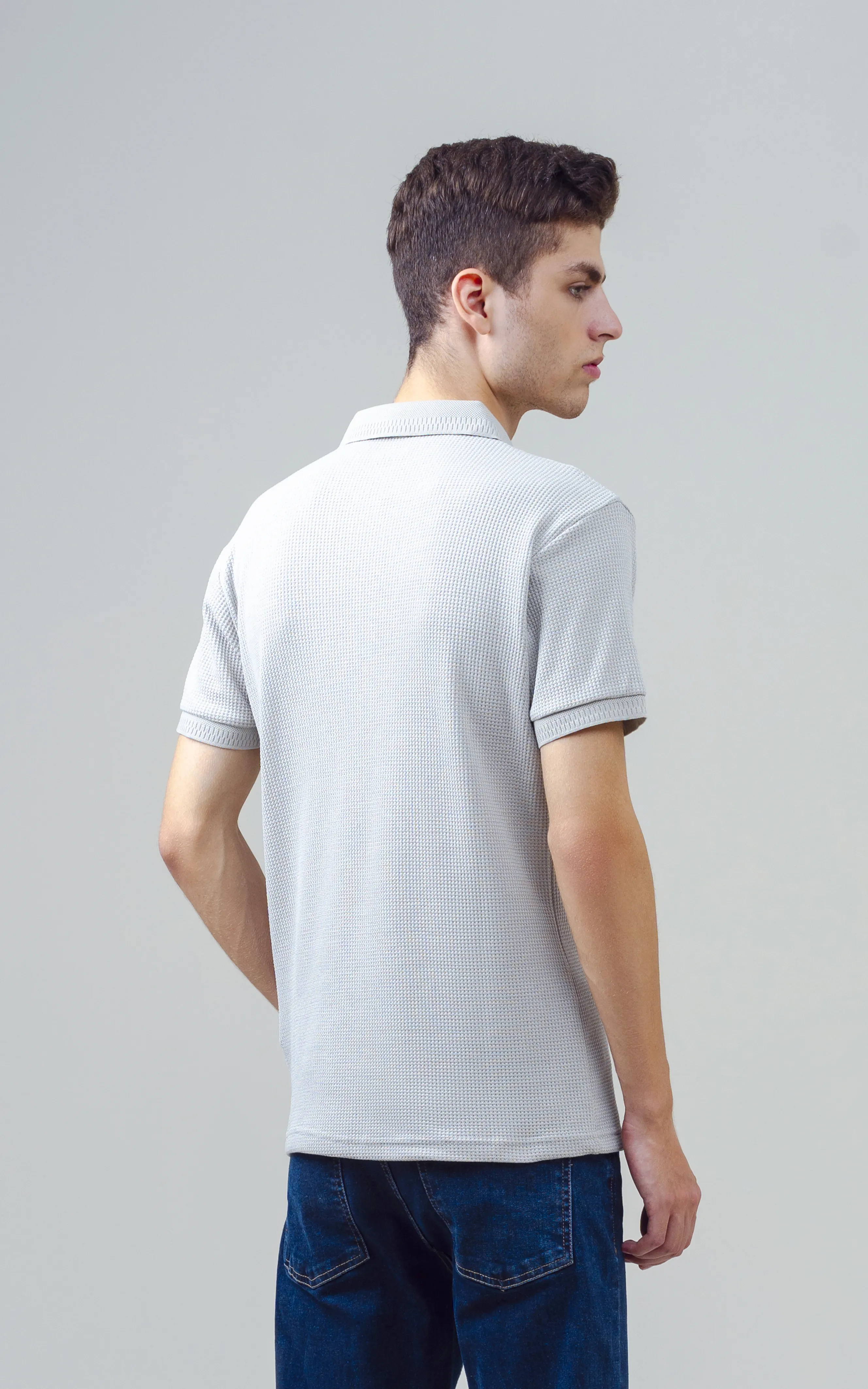 SELF JACQUARD POLO LIGHT GREY - Image 5