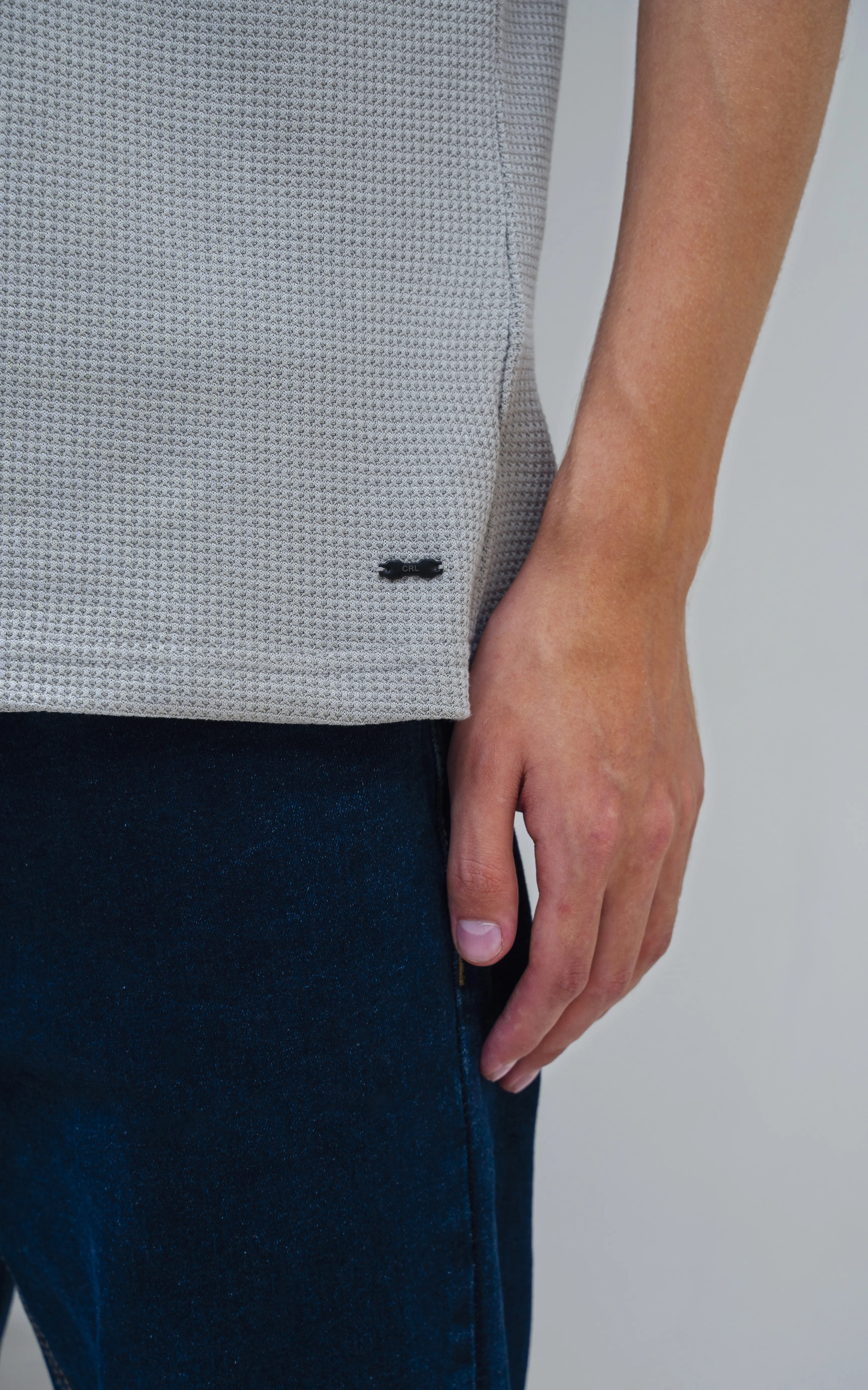 SELF JACQUARD POLO LIGHT GREY - Image 6
