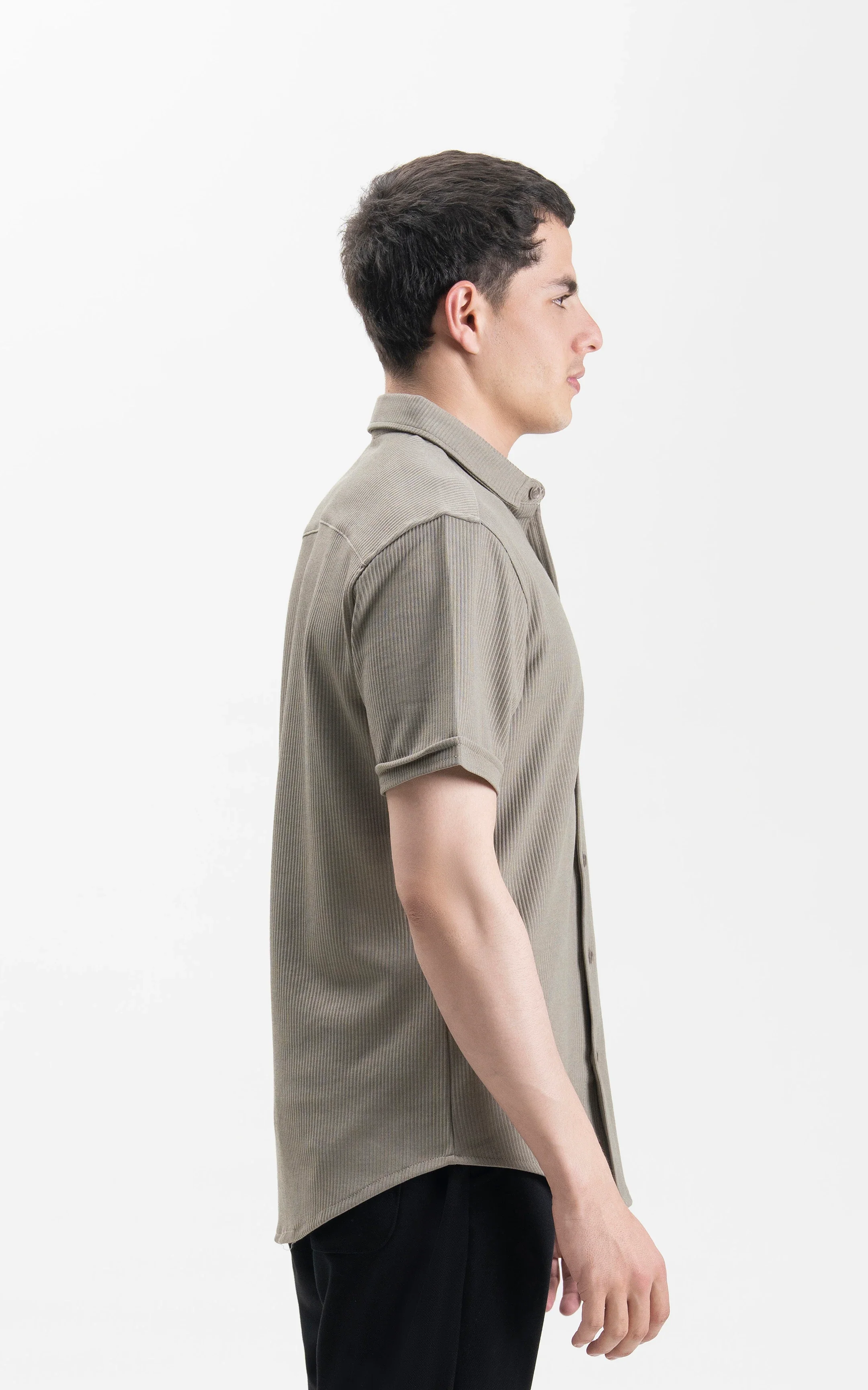 SELF JACQUARD STRIPED CASUAL SHIRT LIGHT OLIVE - Image 4