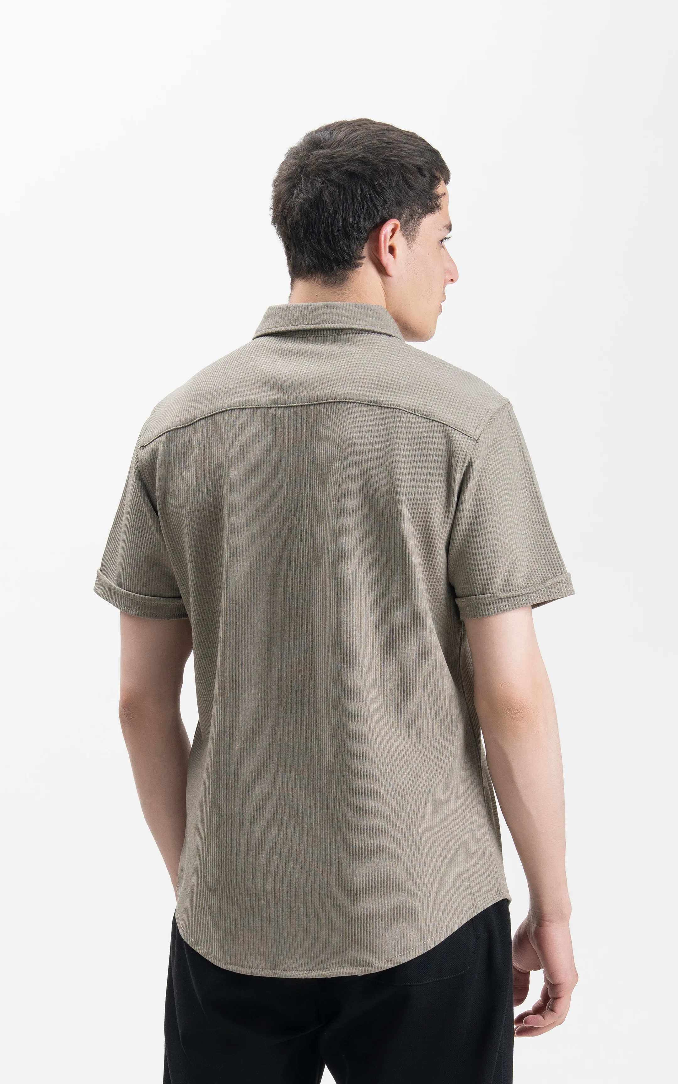 SELF JACQUARD STRIPED CASUAL SHIRT LIGHT OLIVE - Image 5