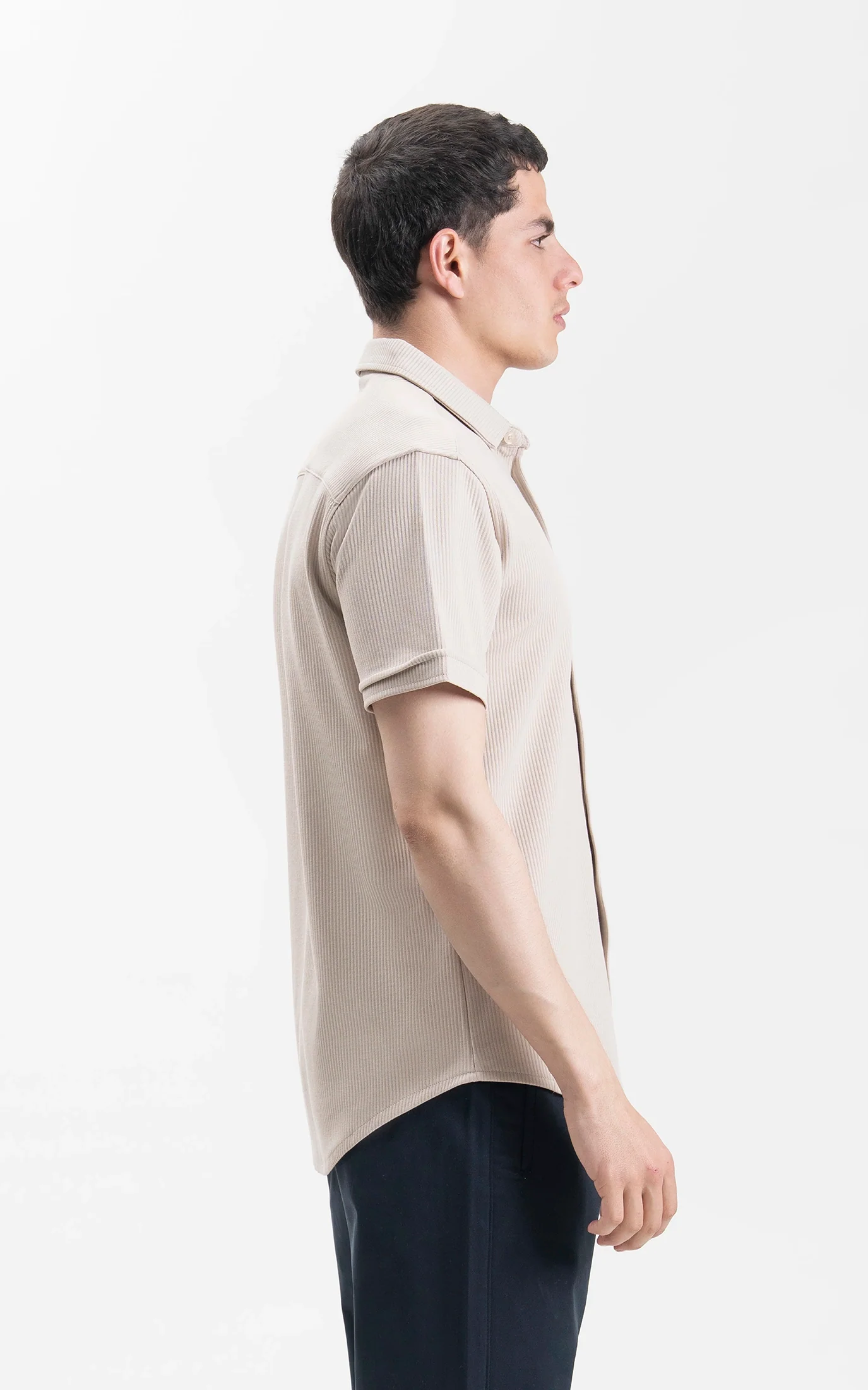 SELF JACQUARD STRIPED CASUAL SHIRT BEIGE - Image 4
