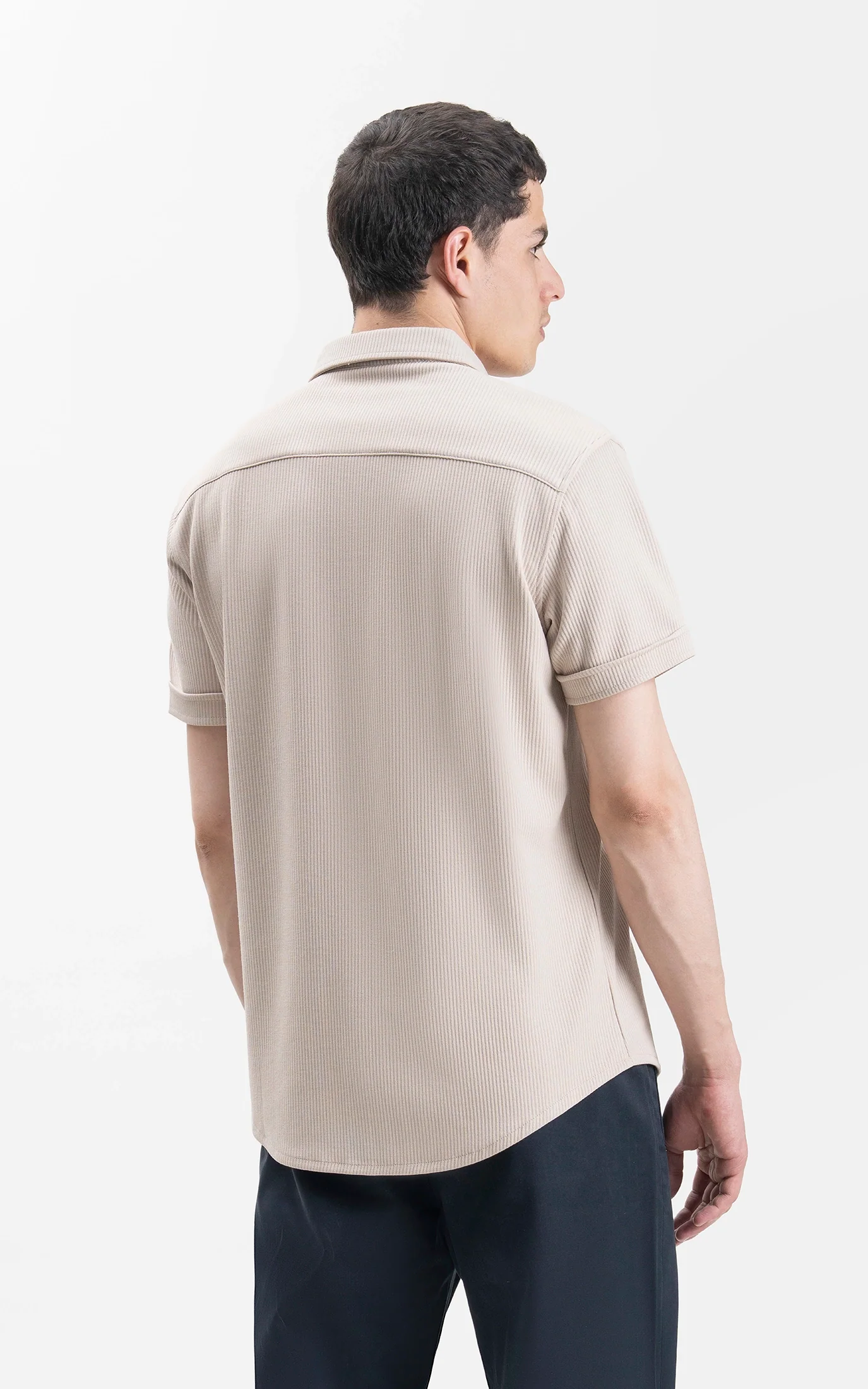SELF JACQUARD STRIPED CASUAL SHIRT BEIGE - Image 5