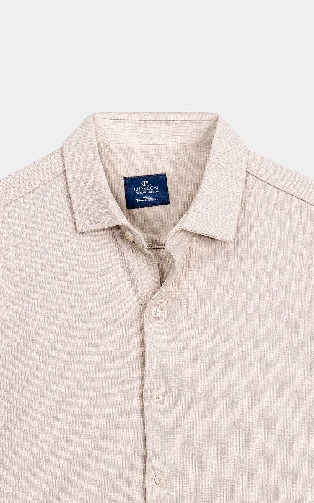 SELF JACQUARD STRIPED CASUAL SHIRT BEIGE - Image 6
