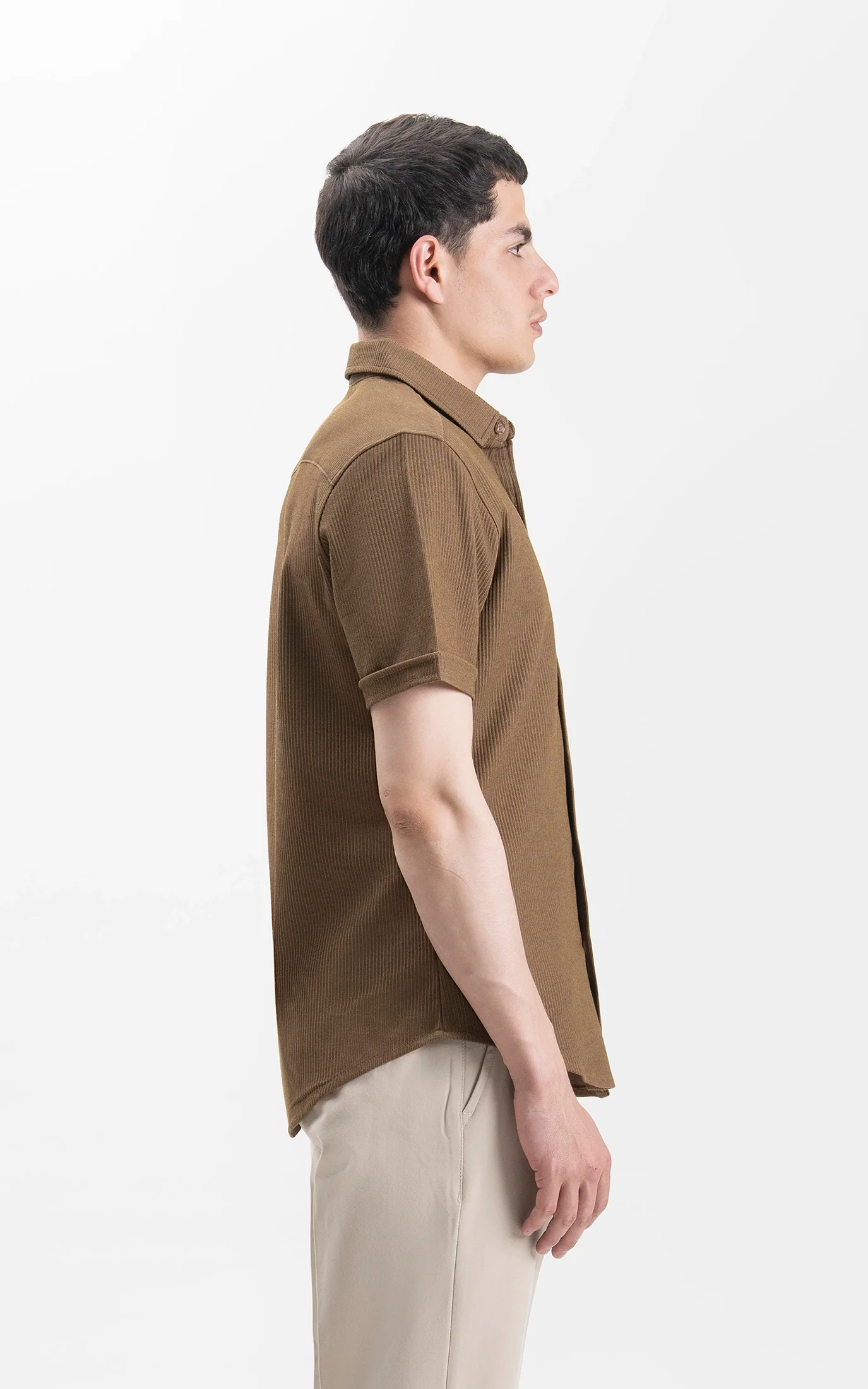 SELF JACQUARD STRIPED SMART FIT SHIRT BROWN - Image 4