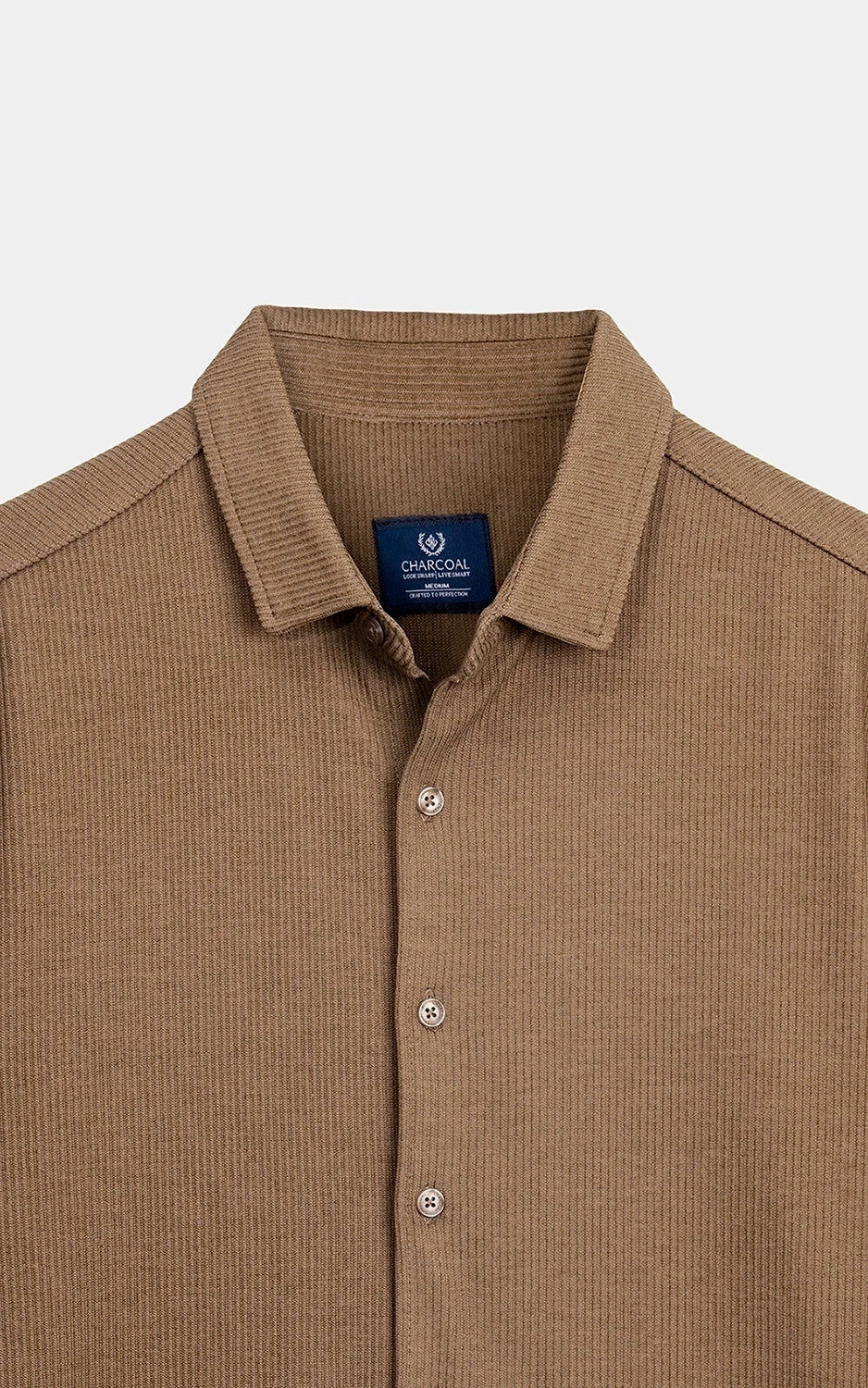 SELF JACQUARD STRIPED SMART FIT SHIRT BROWN - Image 7