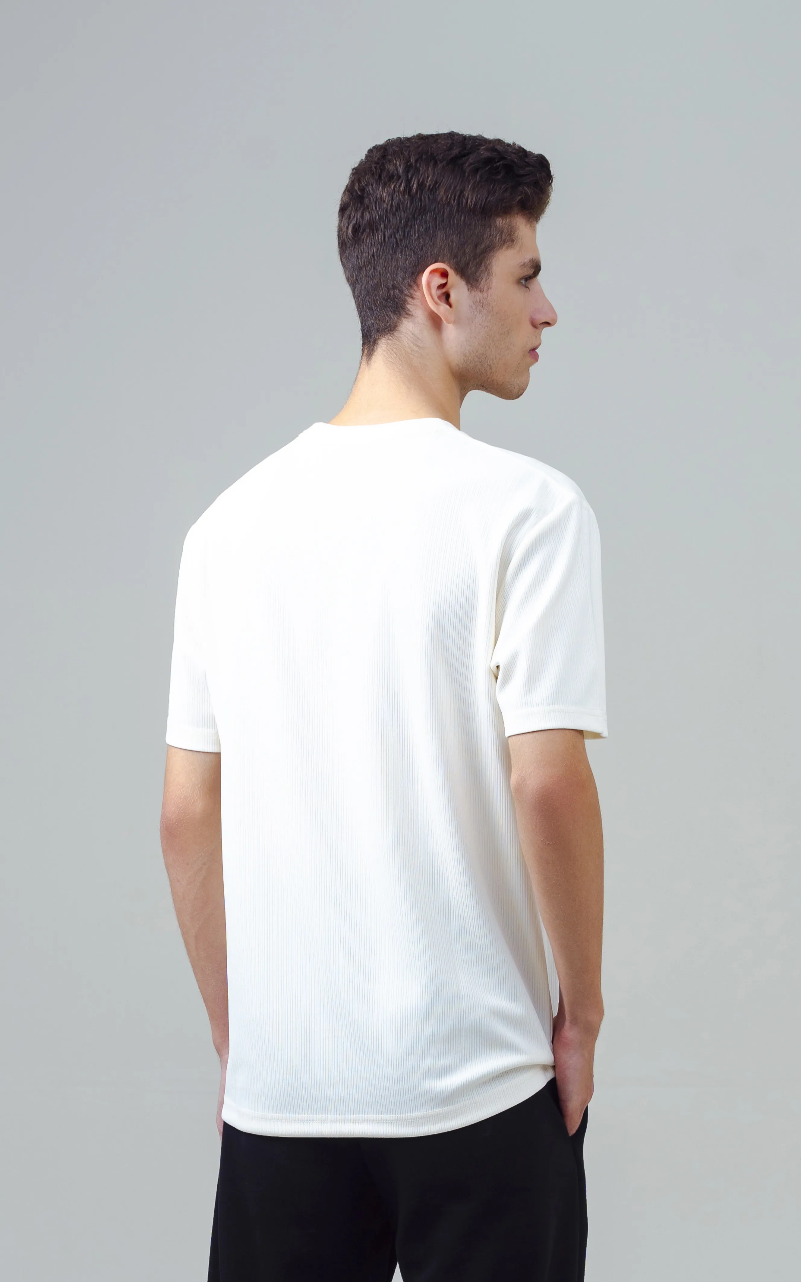 SELF STRIPED CREW NECK T SHIRT OFF WHITE - Image 5