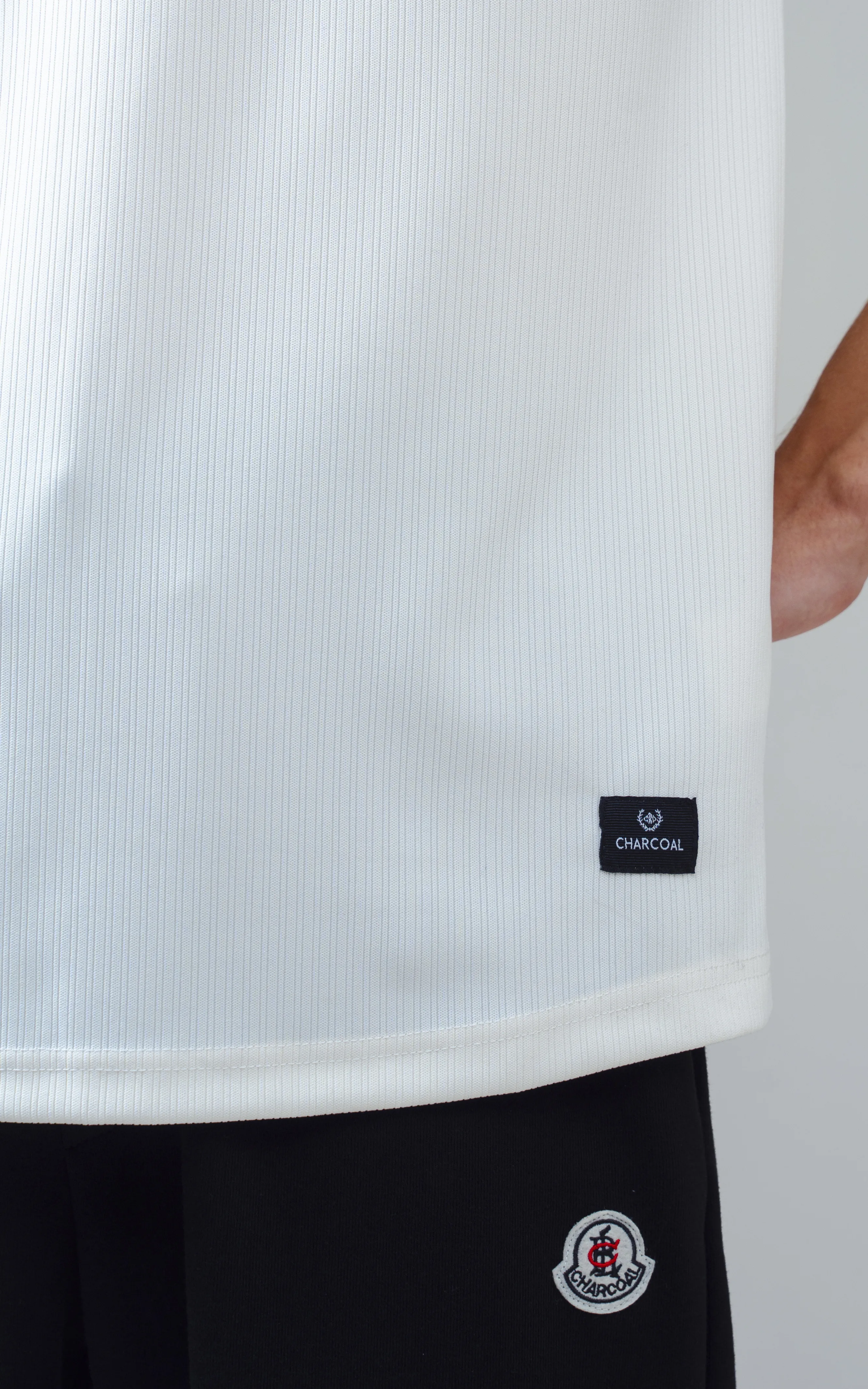 SELF STRIPED CREW NECK T SHIRT OFF WHITE - Image 6