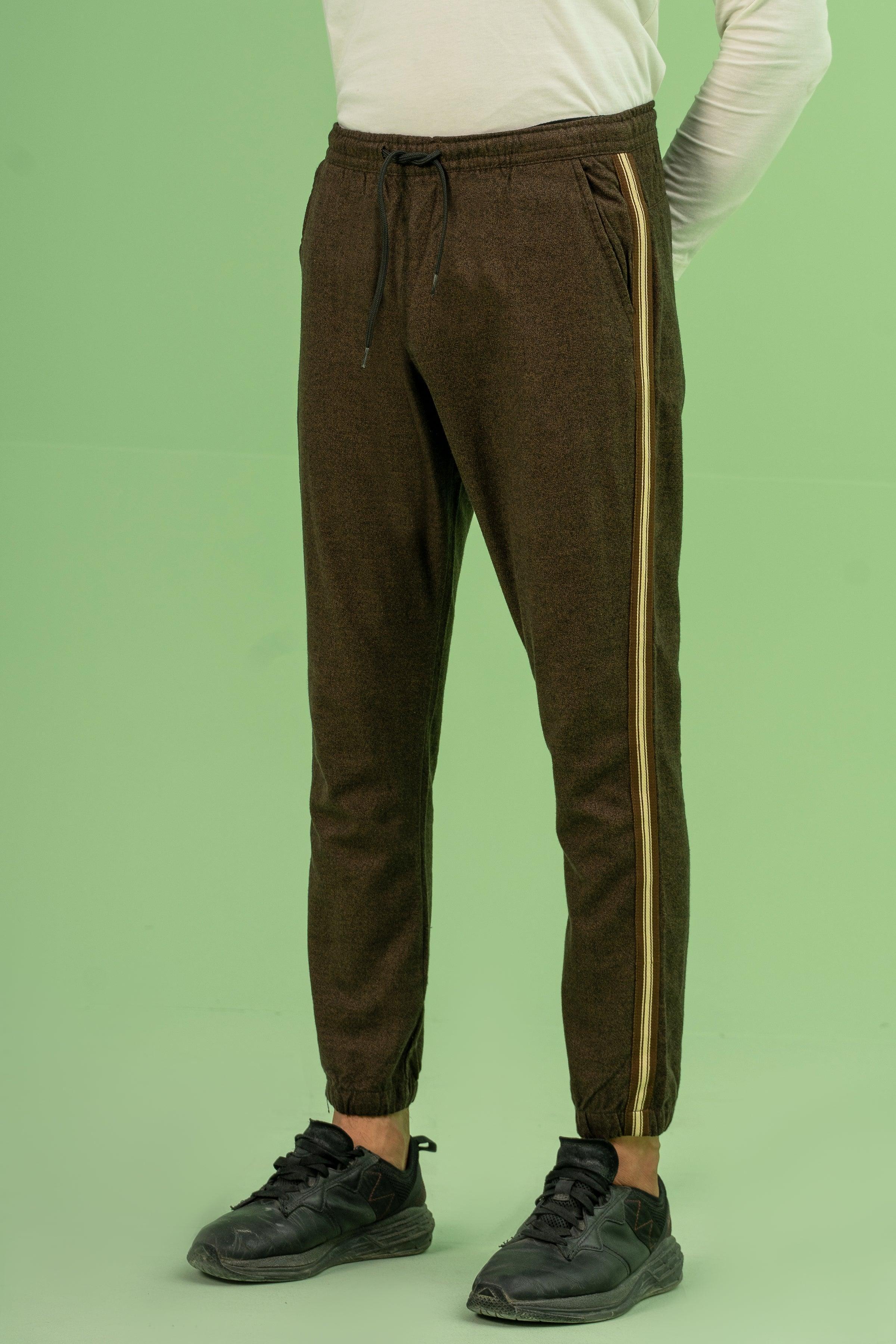 SELF TEXTURED CONTRAST TAPE TROUSER BROWN KHAKI - Image 2