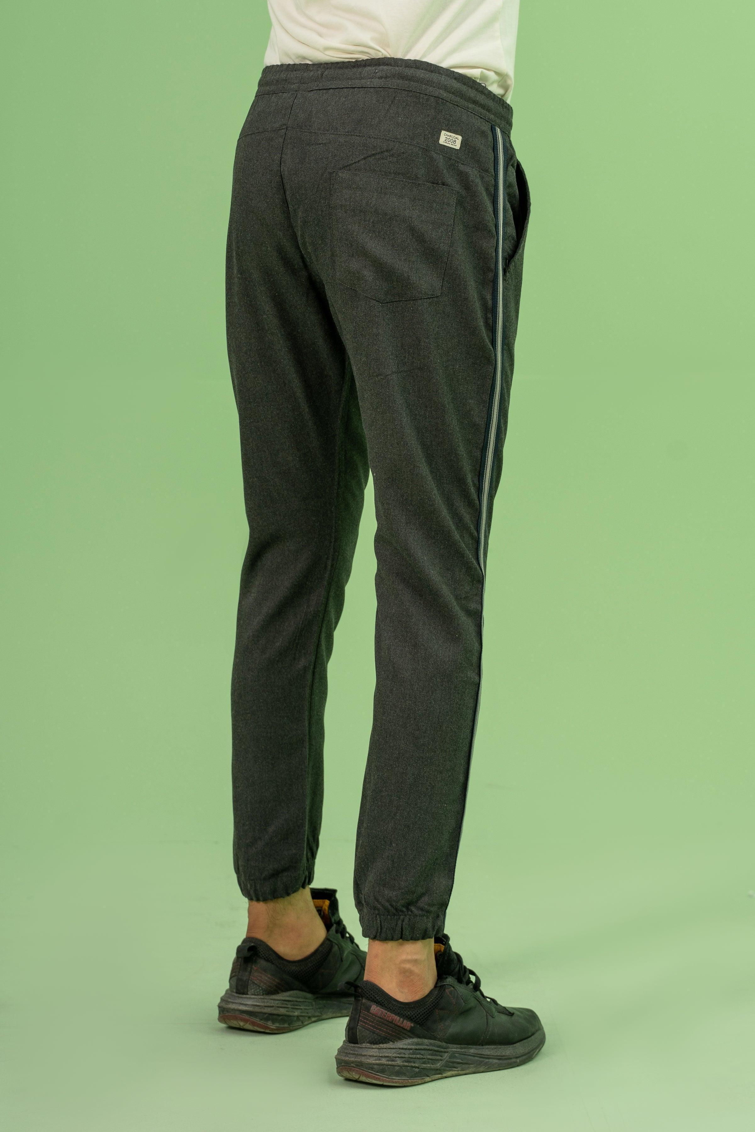 SELF TEXTURED CONTRAST TAPE TROUSER CHARCOAL - Image 3