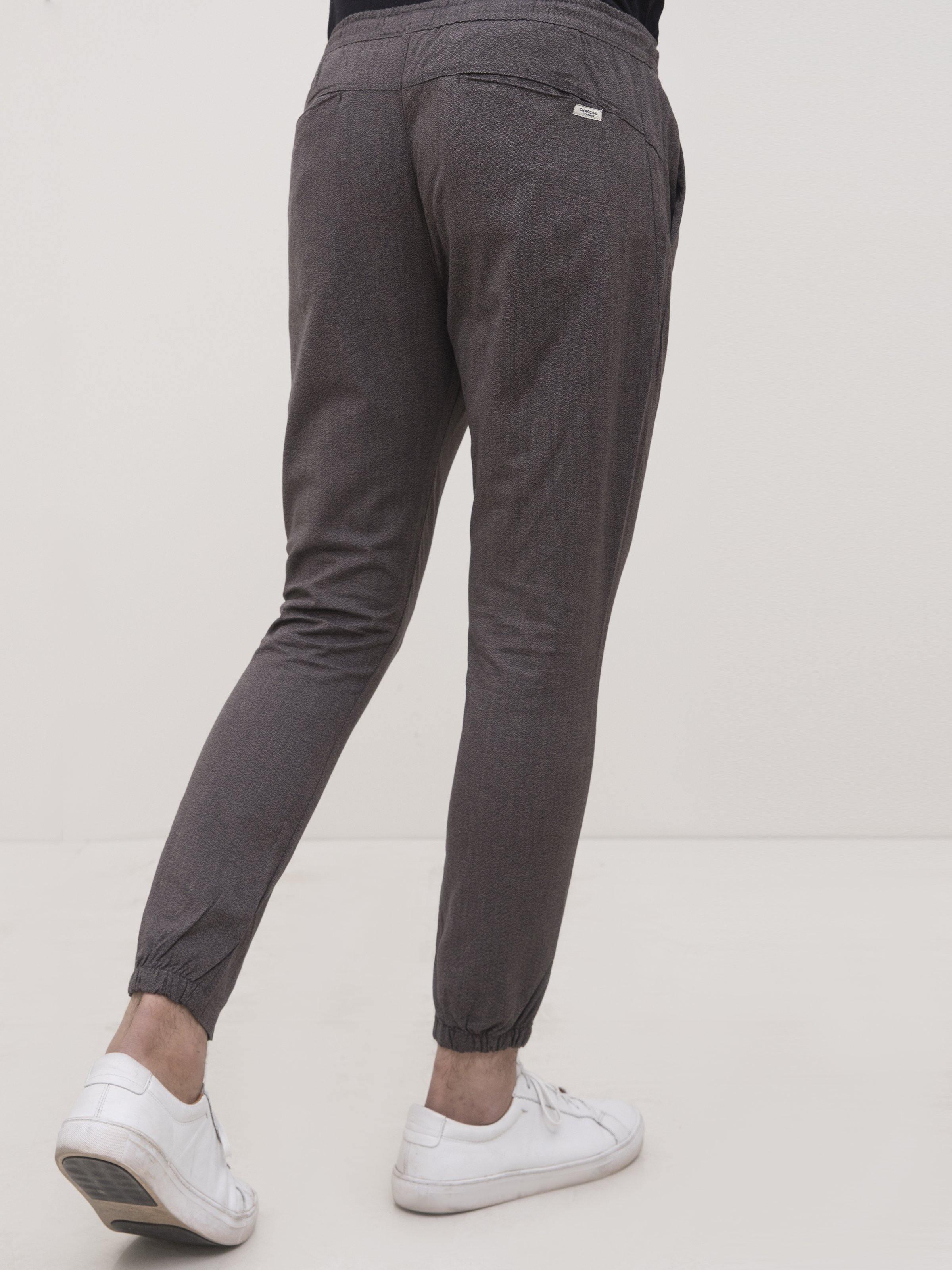 SELF TEXTURED TAPERED FIT TROUSER BLACK KHAKI - Image 3