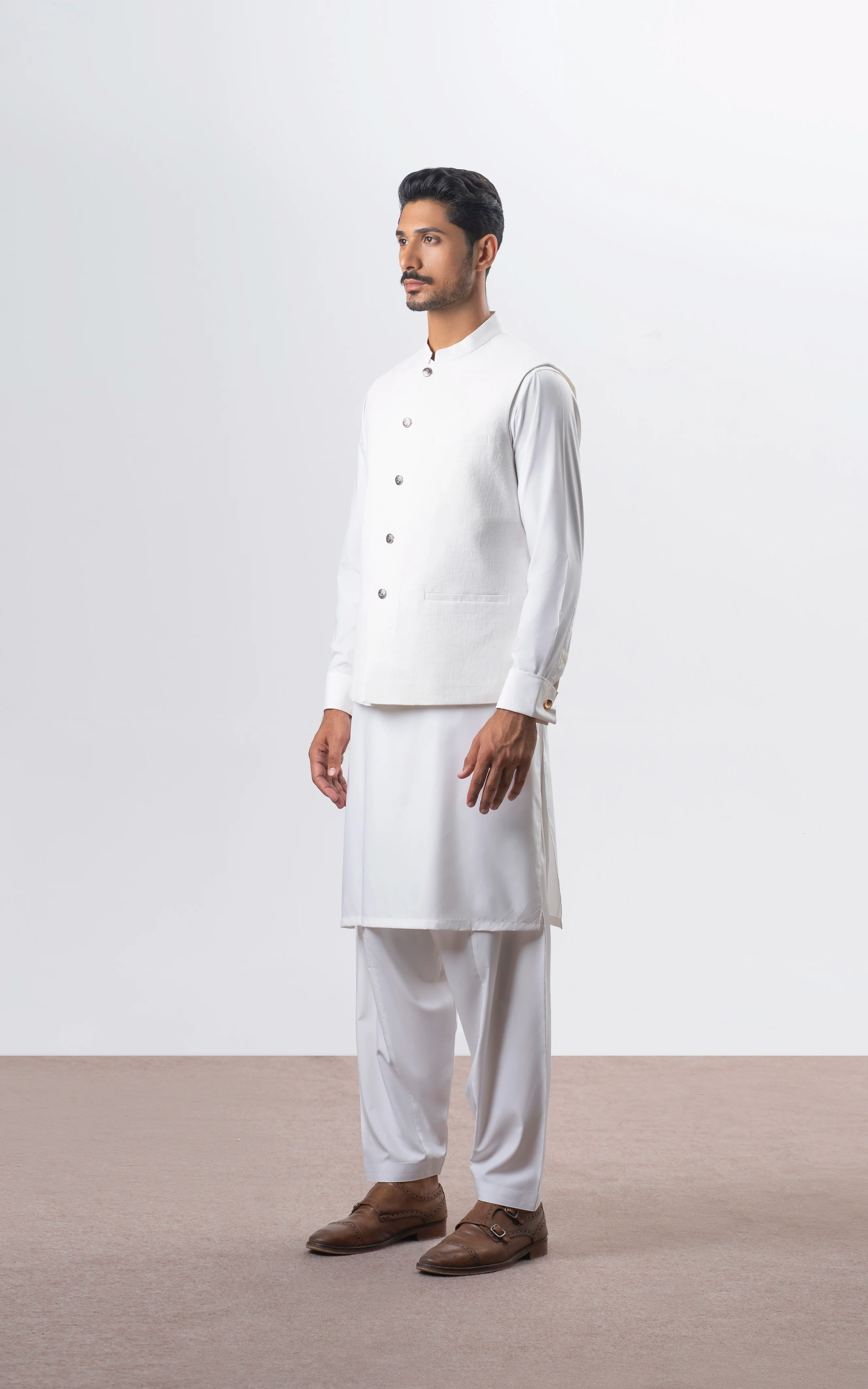 SELF TEXTURED WAISTCOAT | EXECUTIVE COLLECTION WHITE - Image 2