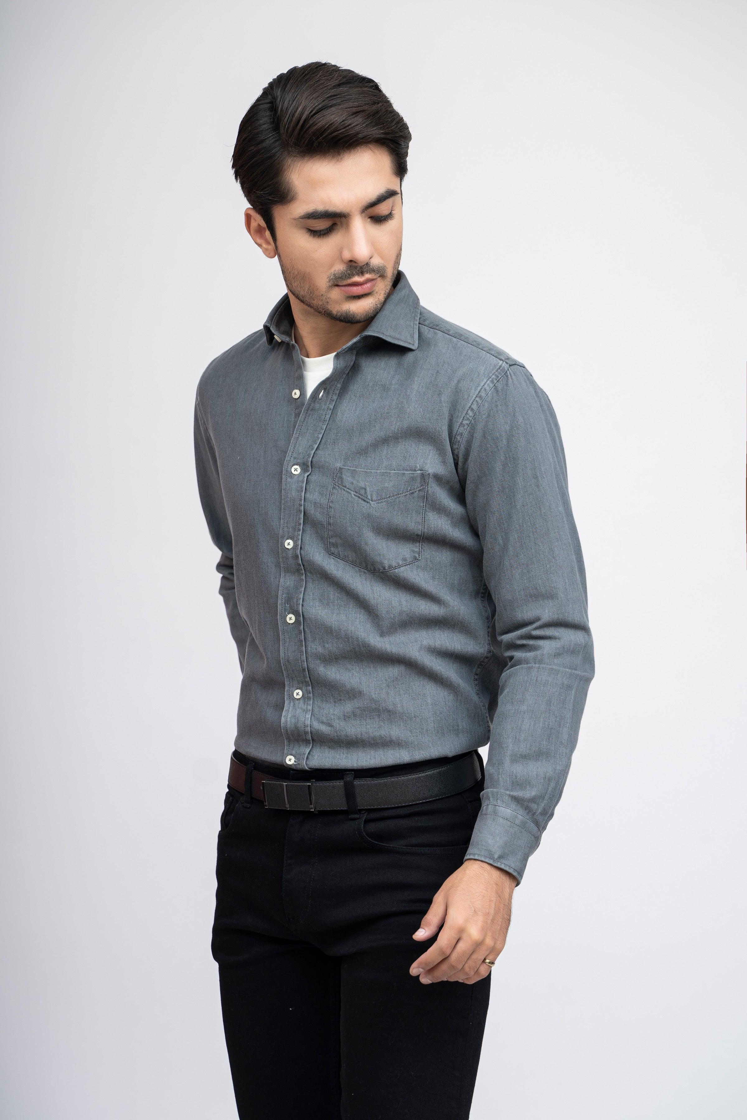 SEMI CASUAL DENIM SHIRTS LIGHT GREY - Image 3