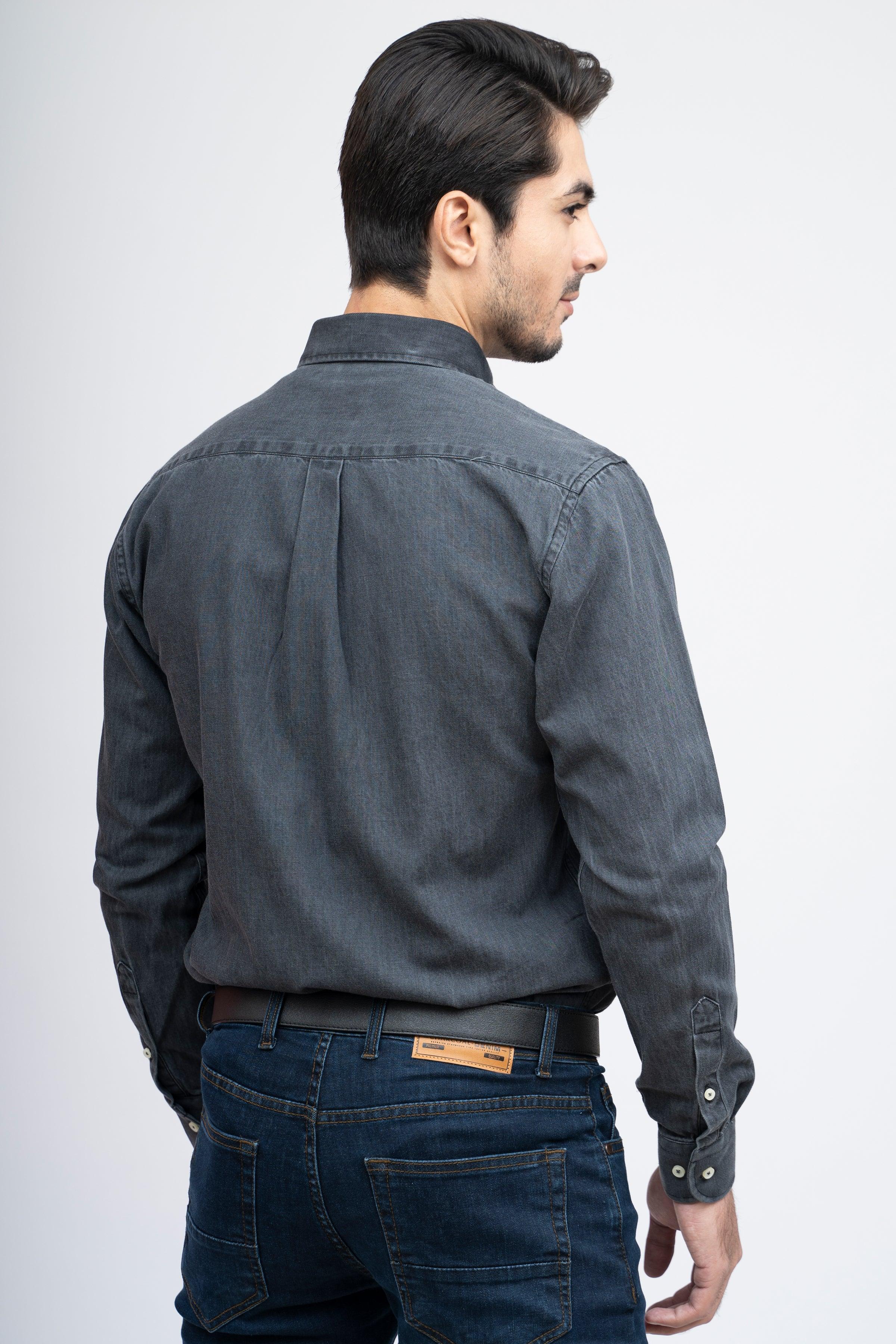 SEMI CASUAL DENIM SHIRT DARK GREY - Image 4