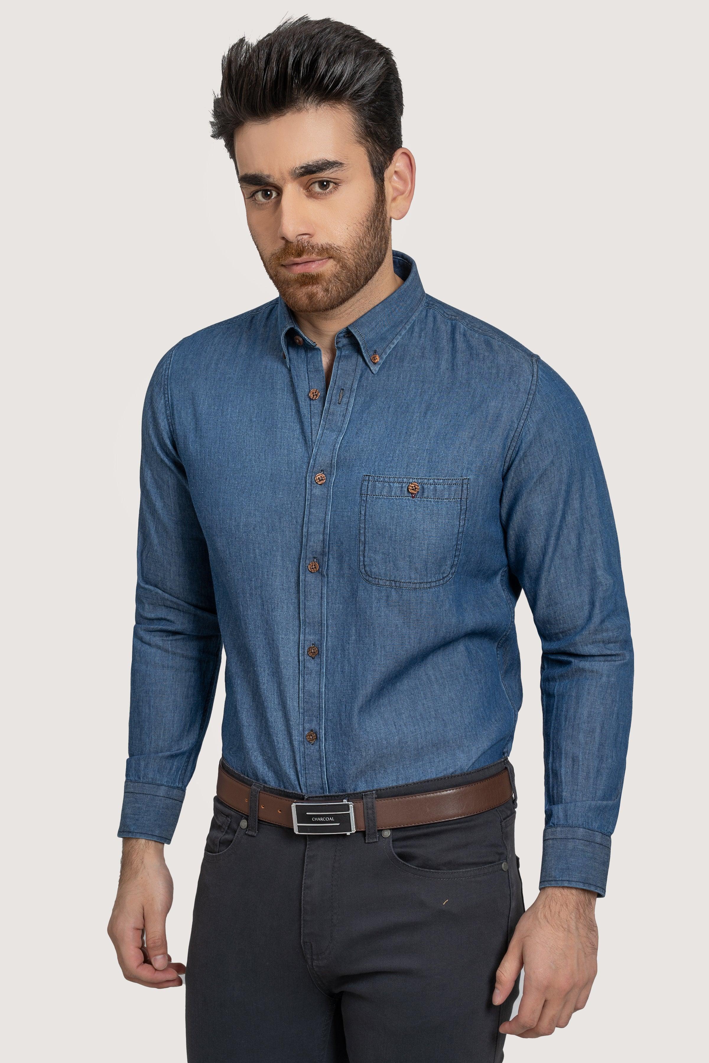 SEMI CASUAL DENIM SHIRT LIGHT BLUE