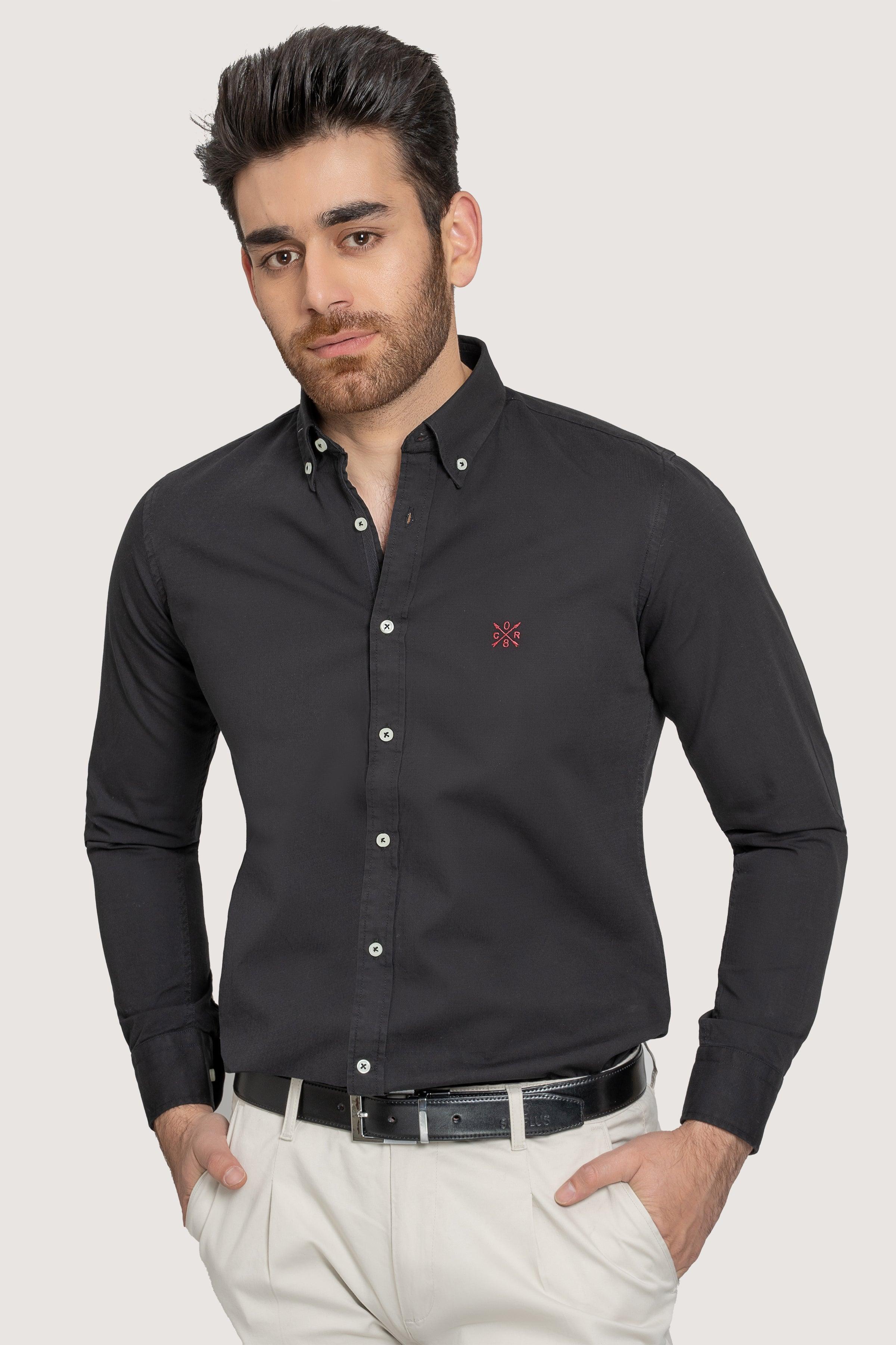 SEMI CASUAL GARMENT DYED SHIRT BLACK