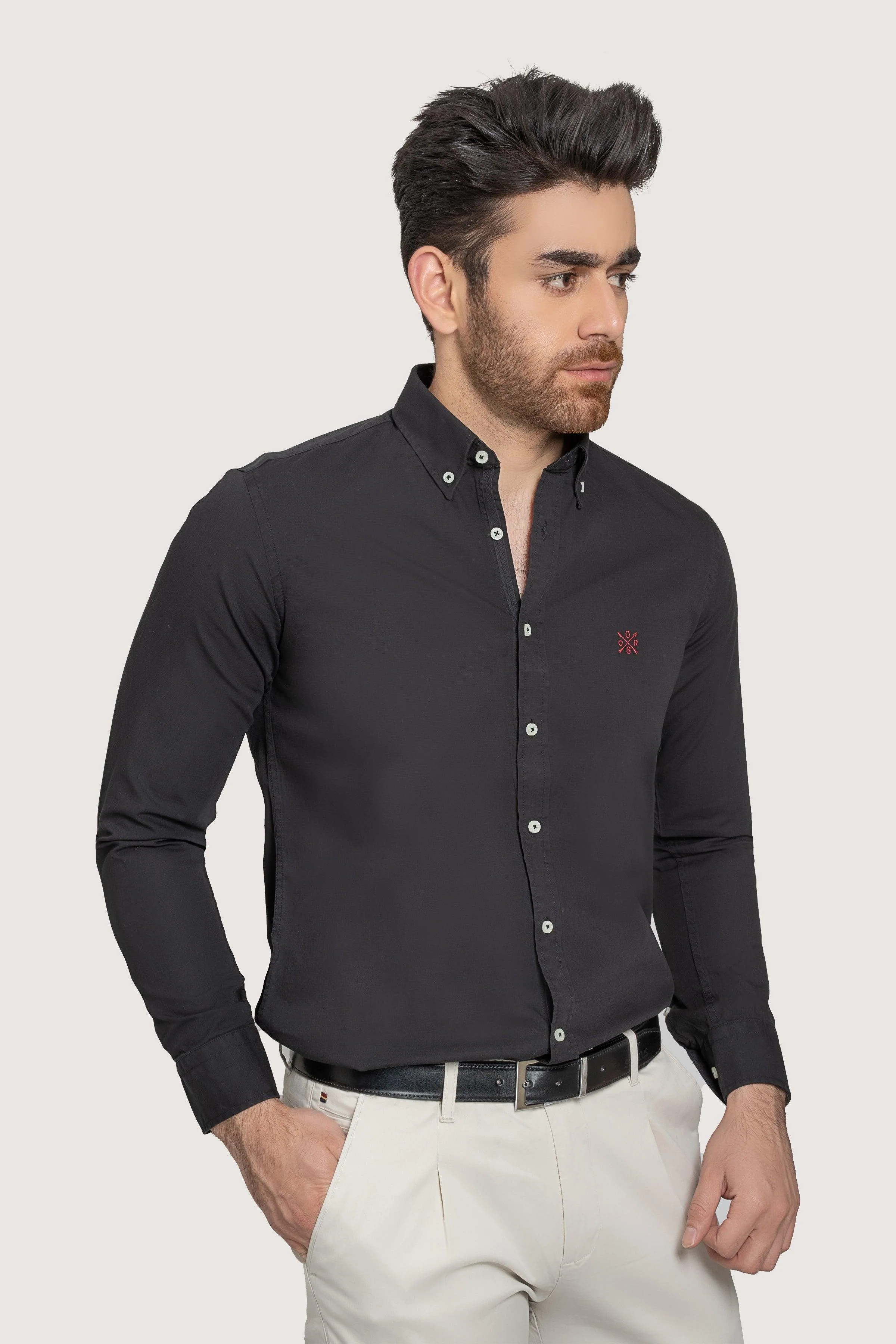SEMI CASUAL GARMENT DYED SHIRT BLACK - Image 3