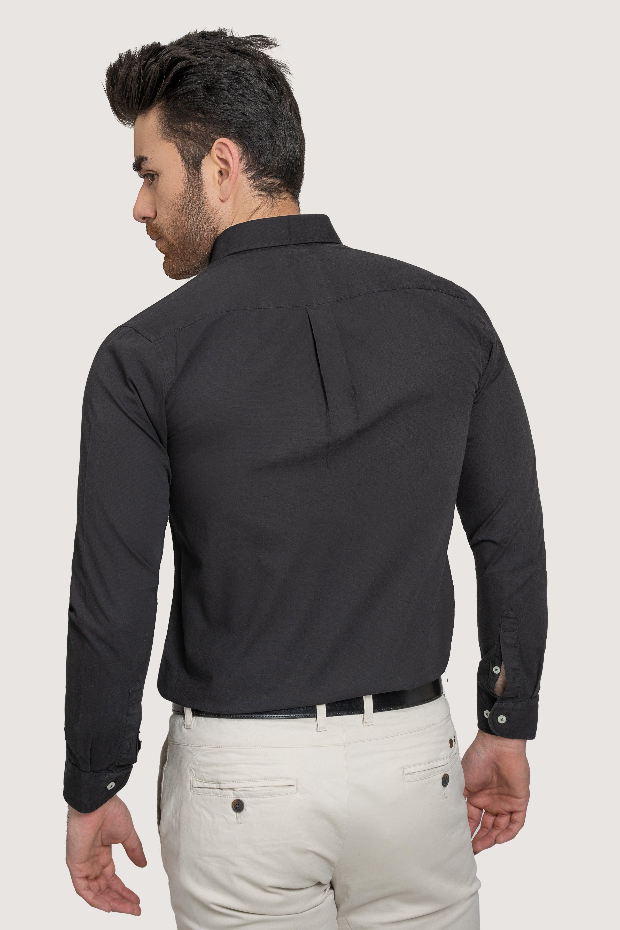 SEMI CASUAL GARMENT DYED SHIRT BLACK - Image 4