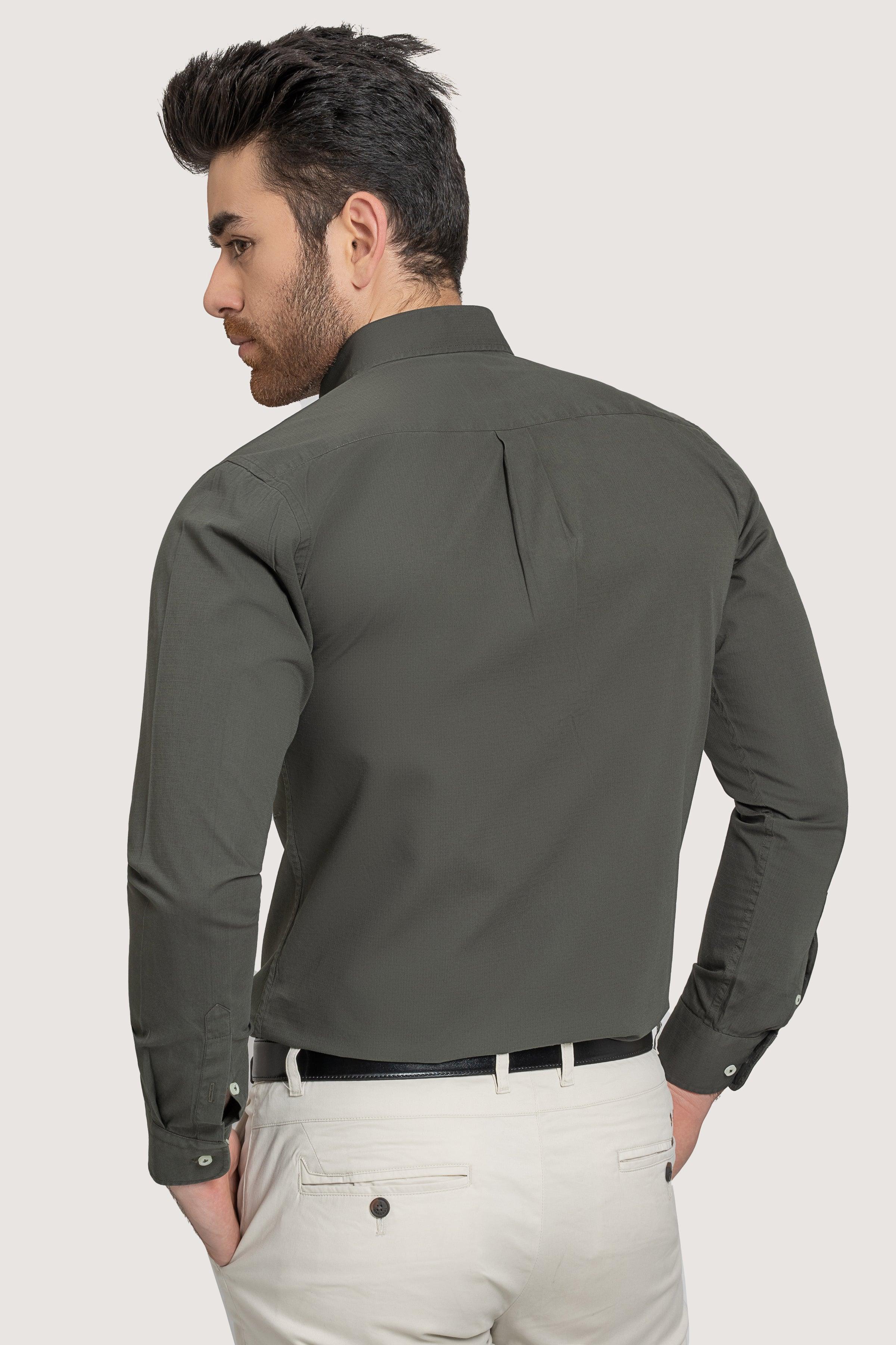 SEMI CASUAL GARMENT DYED SHIRT GREEN - Image 4