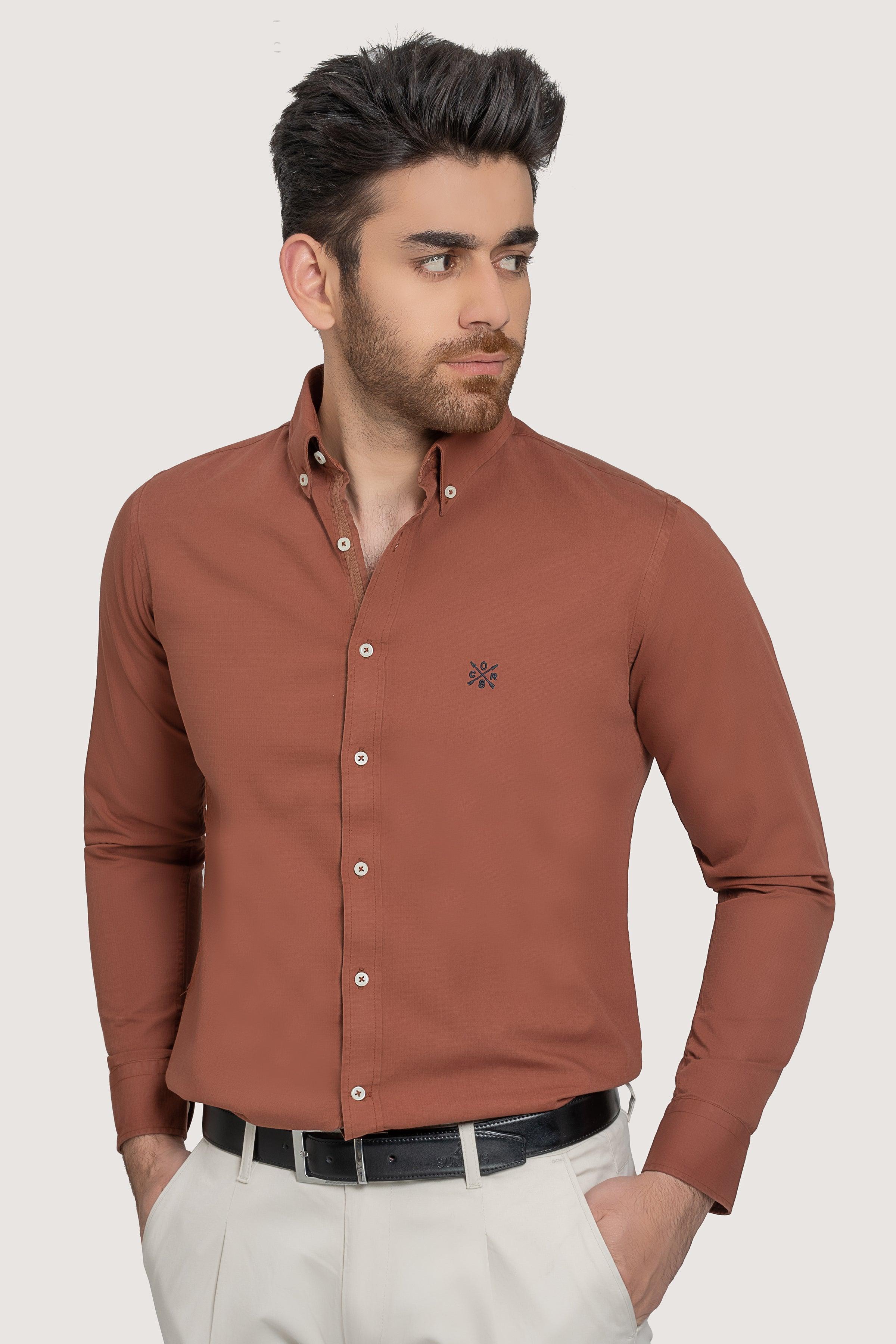 SEMI CASUAL GARMENT DYED SHIRT RUST