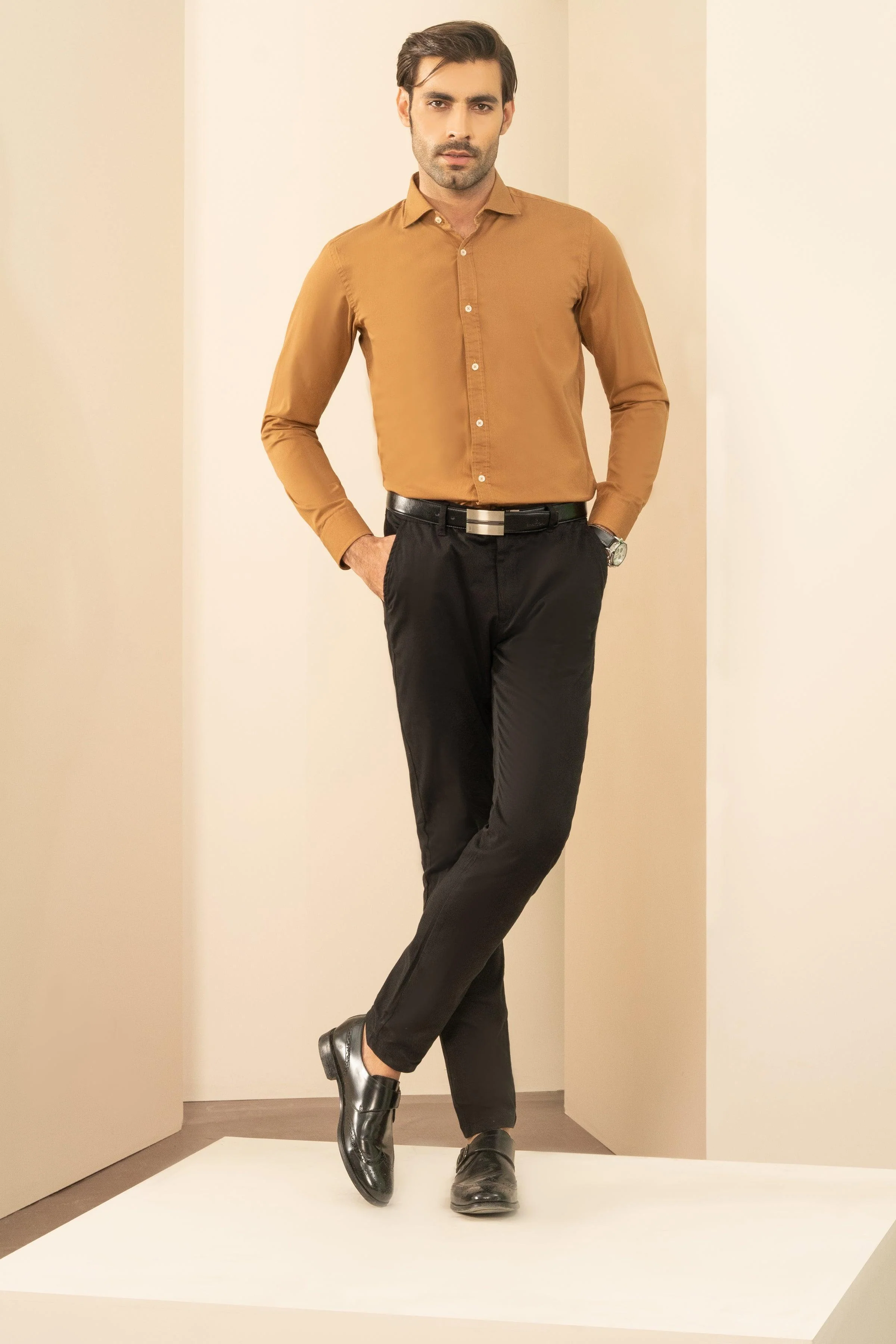 SEMI CASUAL SHIRT DARK KHAKI - Image 2