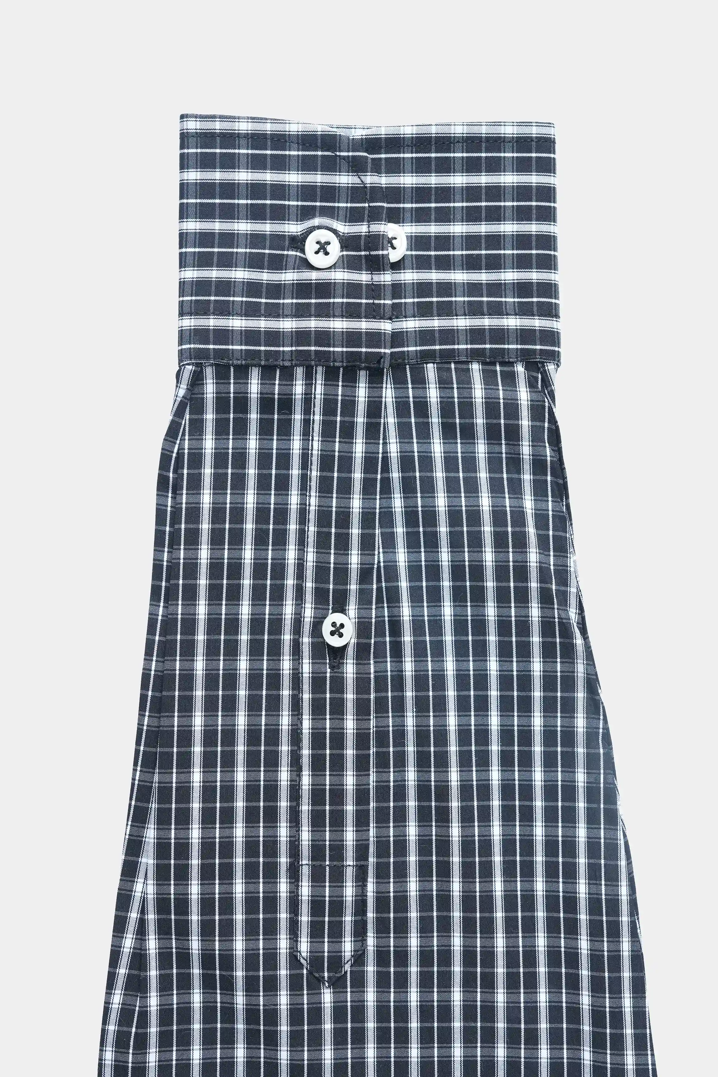 HIDDEN BUTTON DOWN COLLAR SEMI FORMAL CHECKERED SHIRT BALCK - Image 3