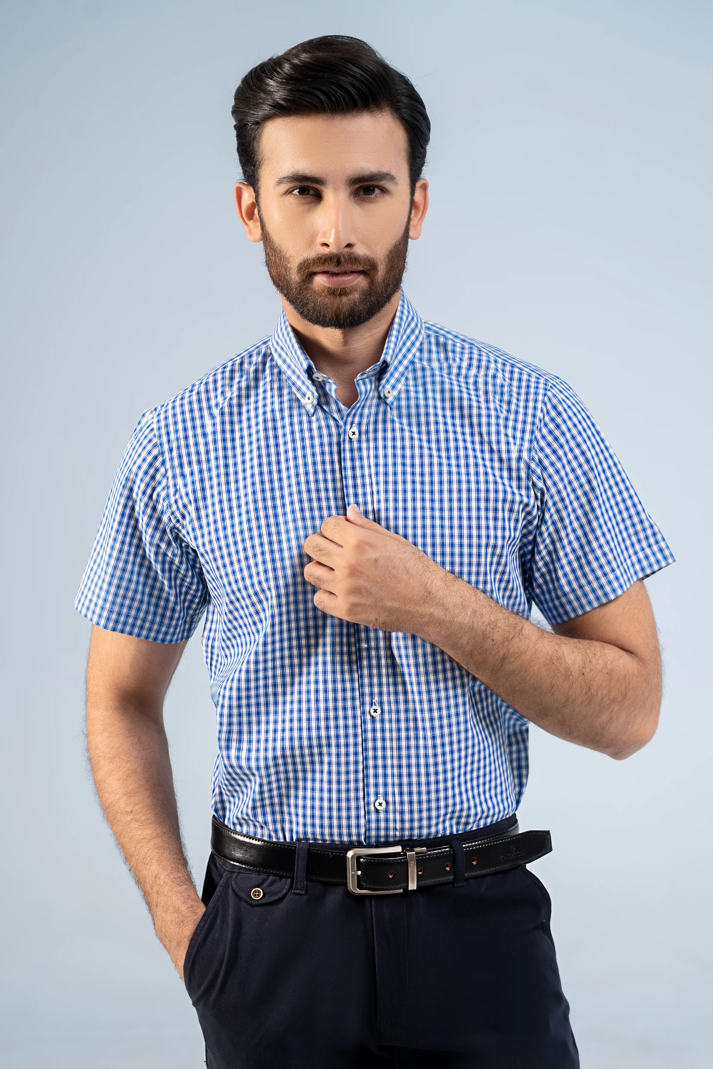 SEMI FORMAL HALF SLEEVE BLUE WHITE CHECK - Image 2