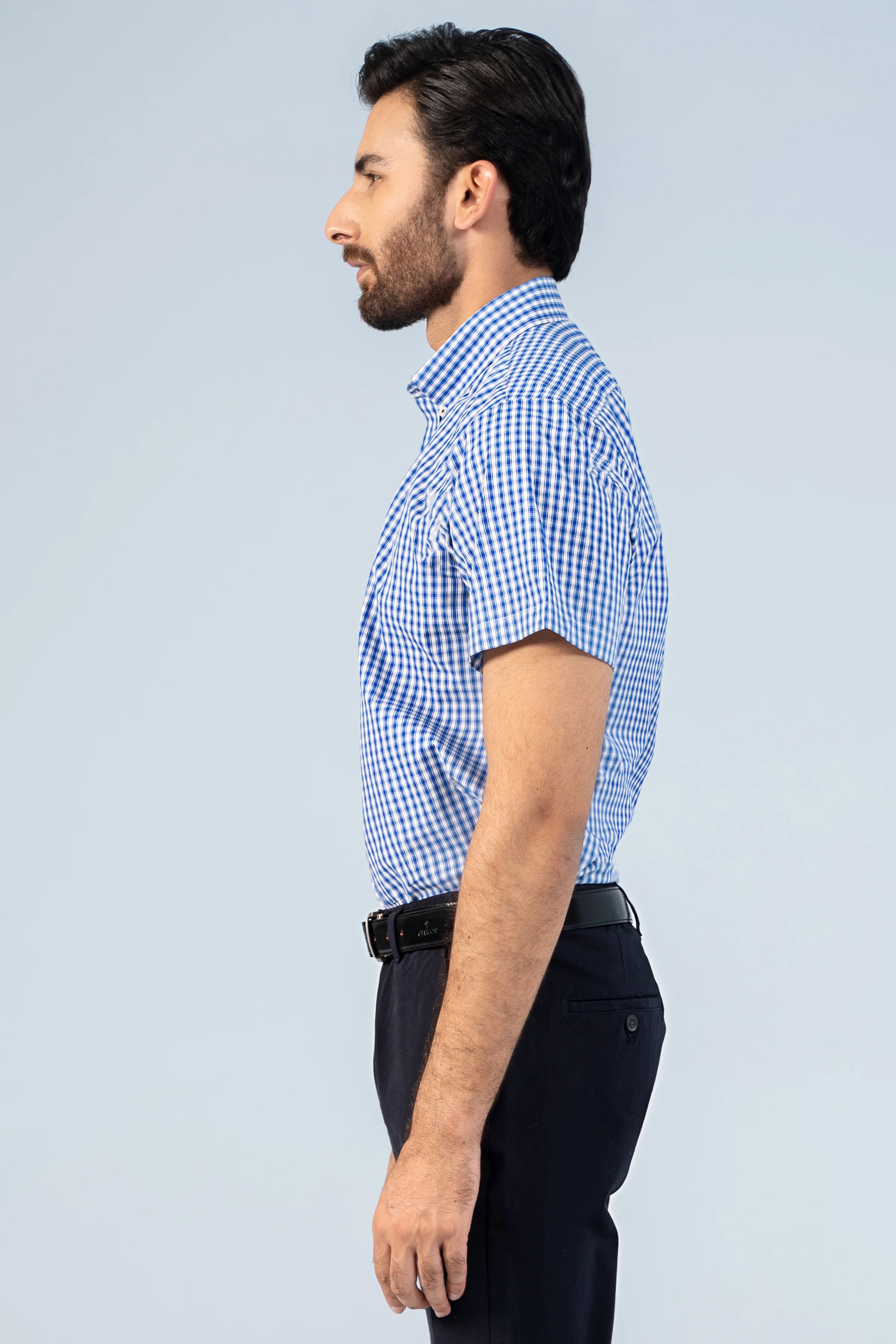 SEMI FORMAL HALF SLEEVE BLUE WHITE CHECK - Image 3