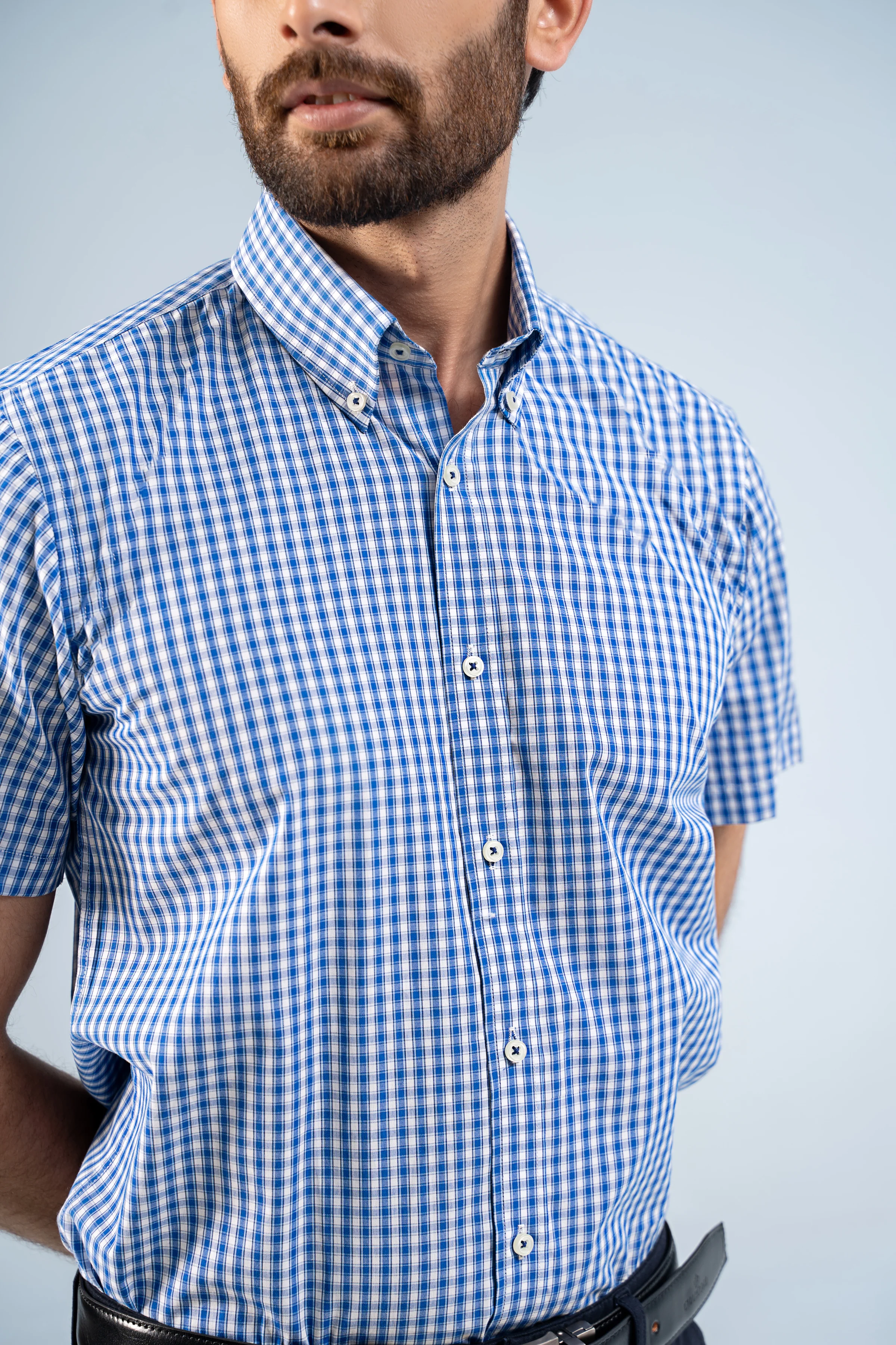 SEMI FORMAL HALF SLEEVE BLUE WHITE CHECK - Image 4