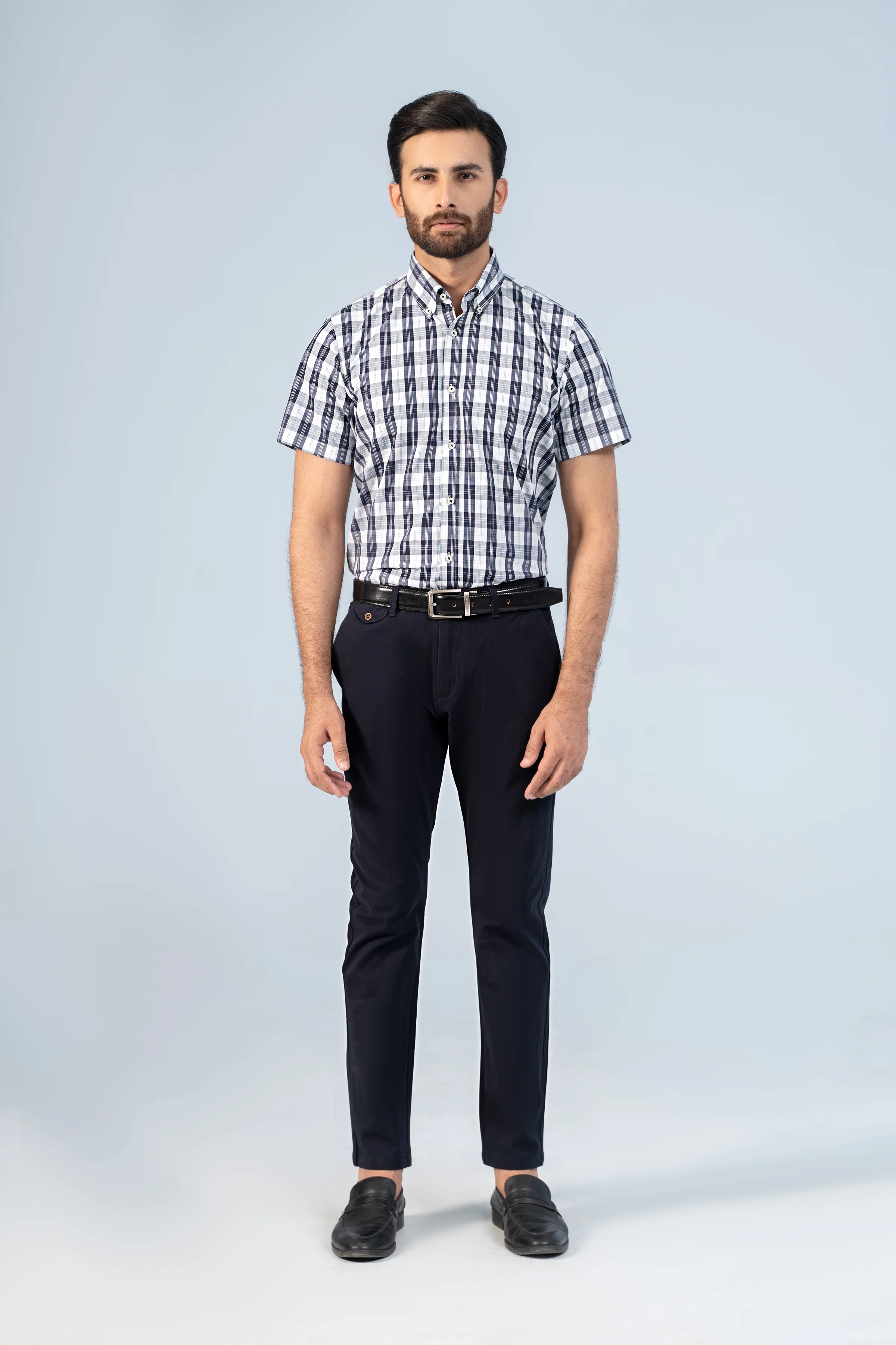 SEMI FORMAL HALF SLEEVE NAVY WHITE CHECK