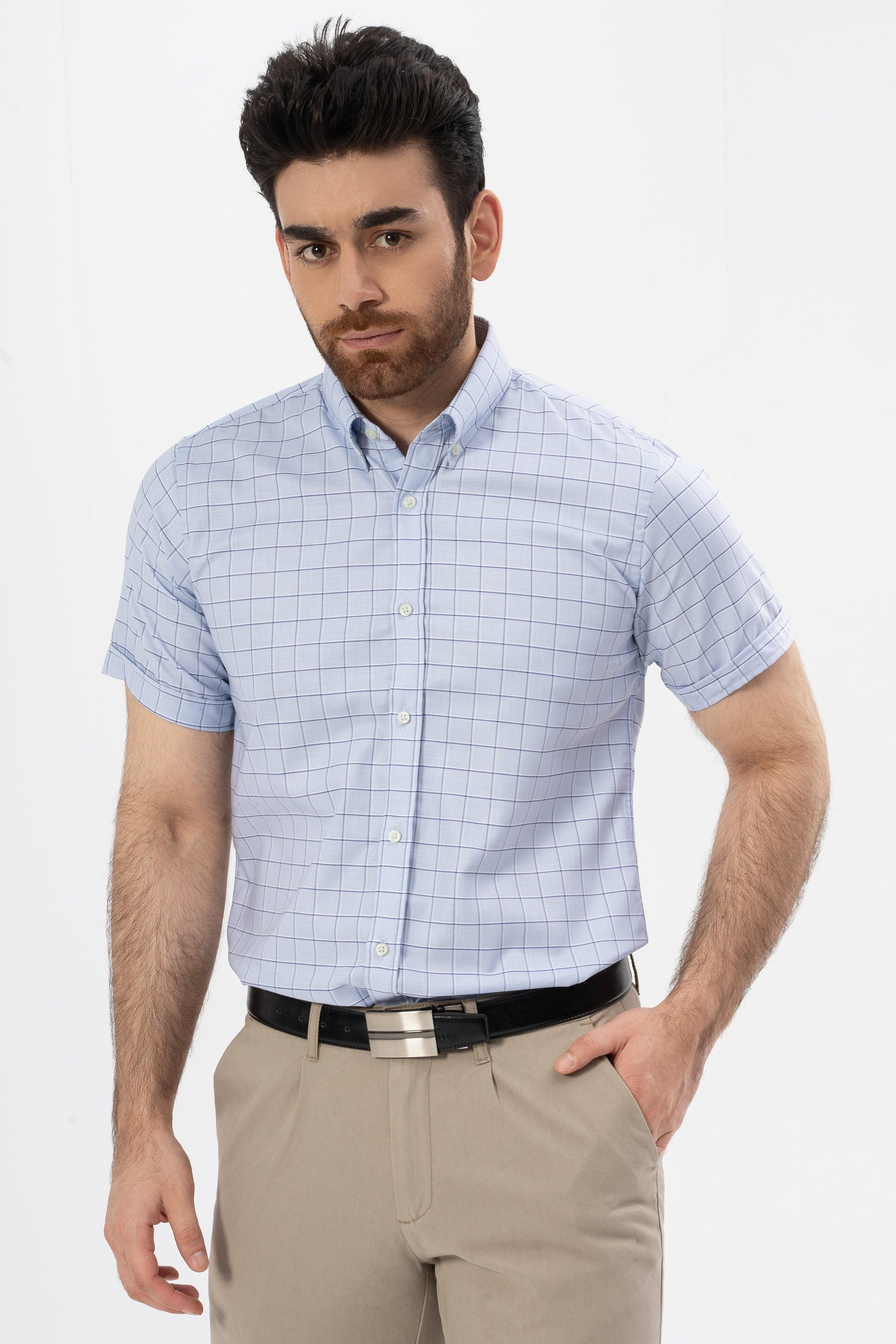 SEMI FORMAL HALF SLEEVES SHIRT BLUE CHECK - Image 2