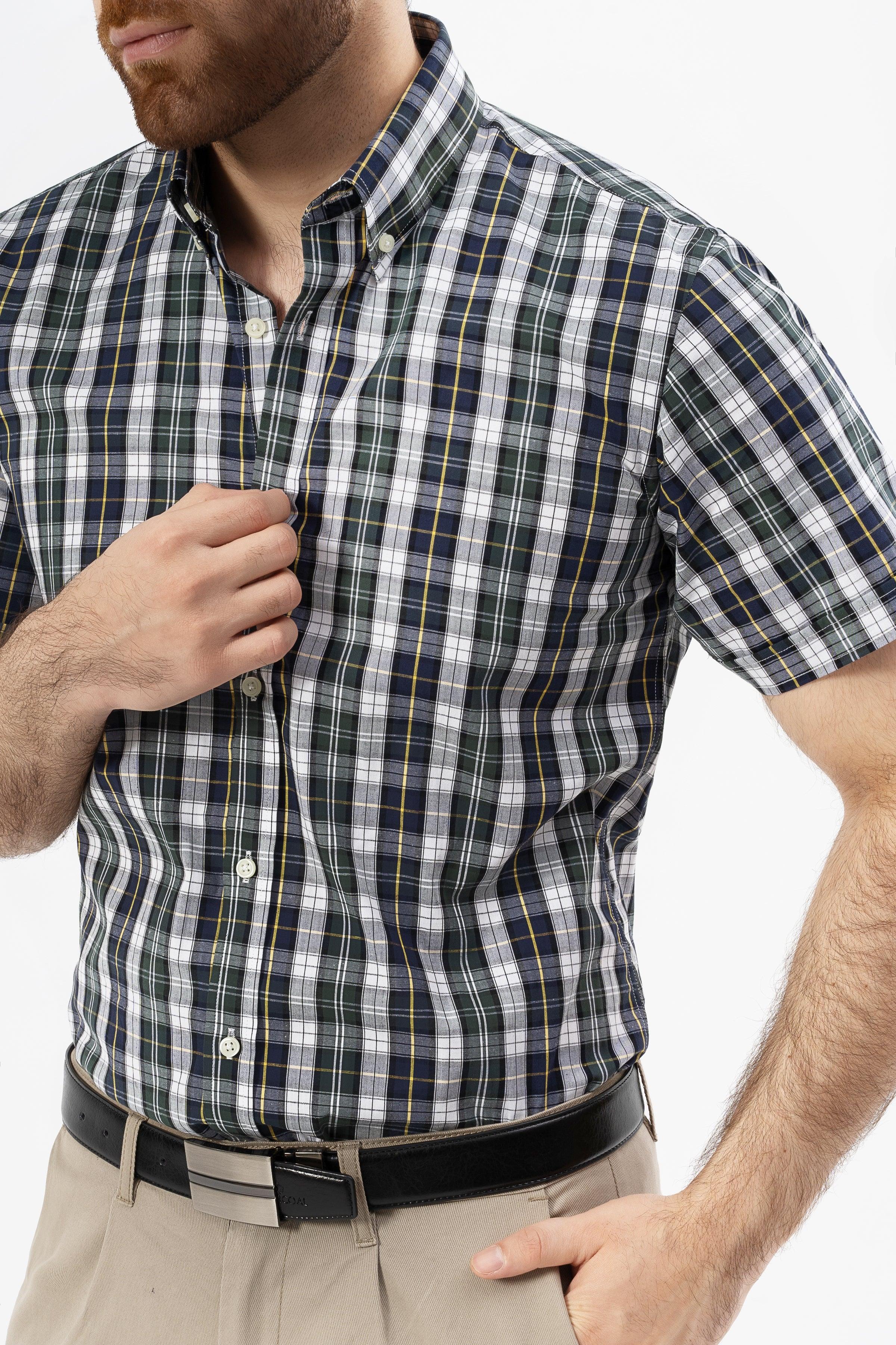 SEMI FORMAL HALF SLEEVES SHIRT GREEN CHECK - Image 2