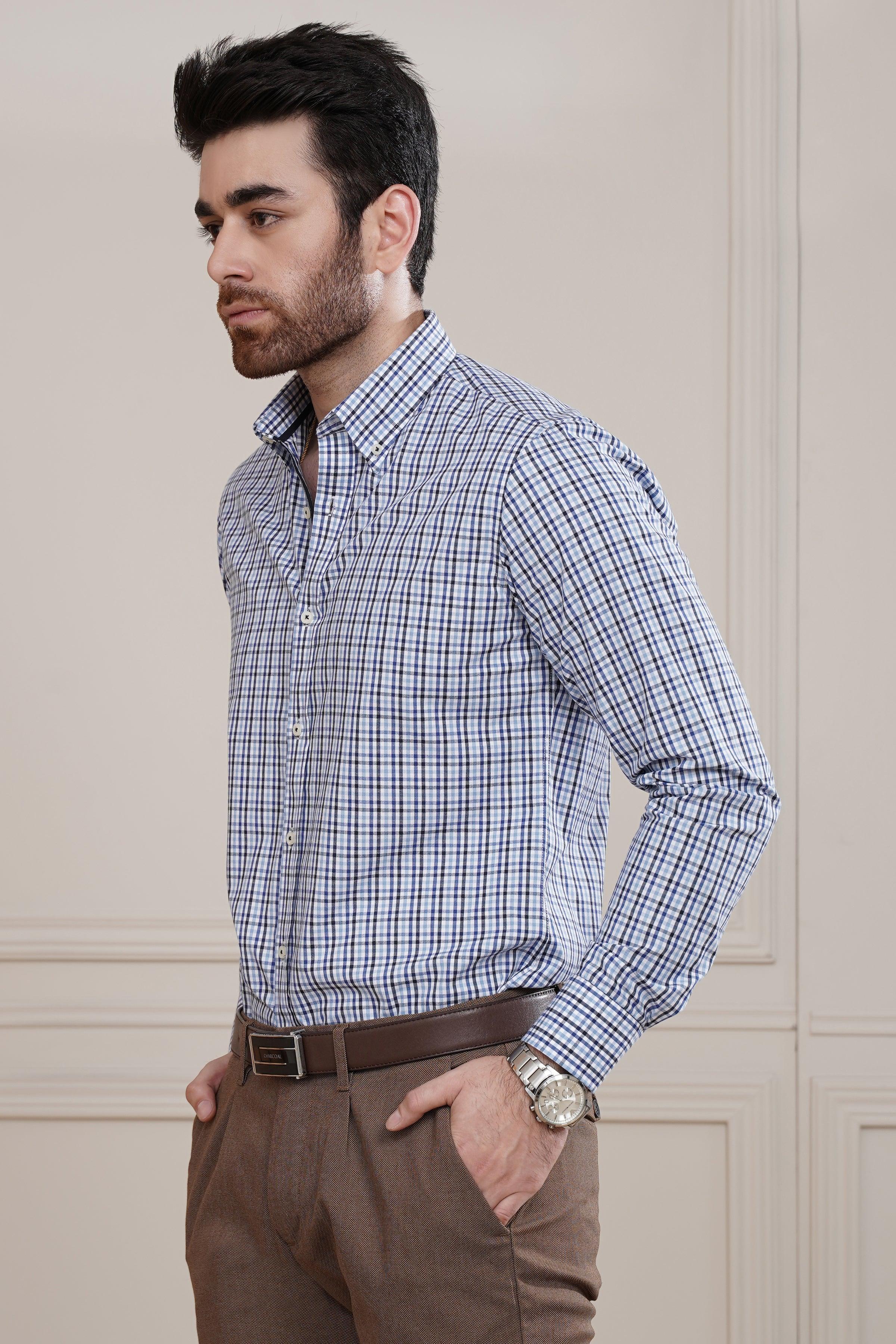 SEMI FORMAL SHIRT BLUE WHITE CHECK - Image 2