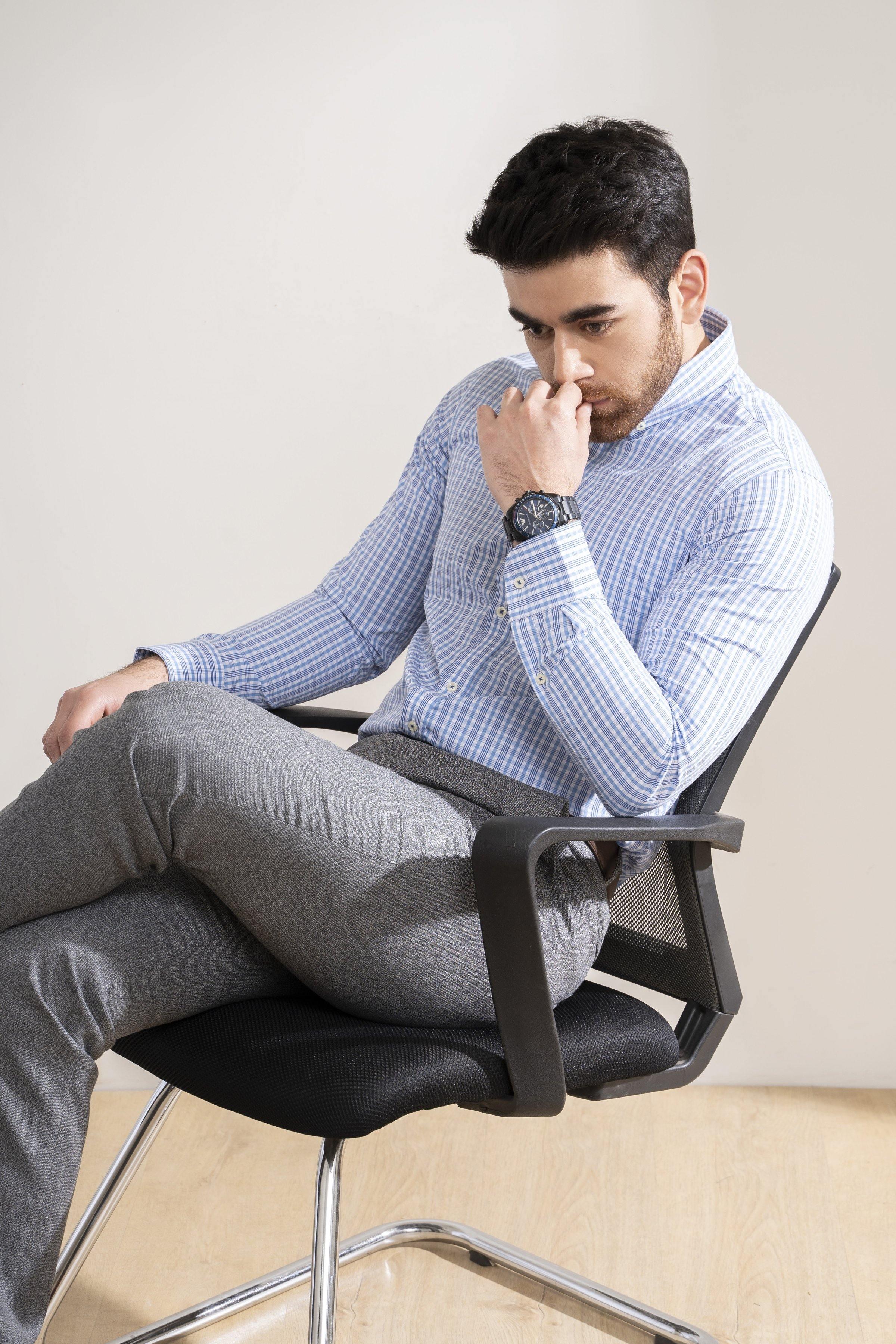 SEMI FORMAL SHIRT BLUE WHITE CHECK - Image 3