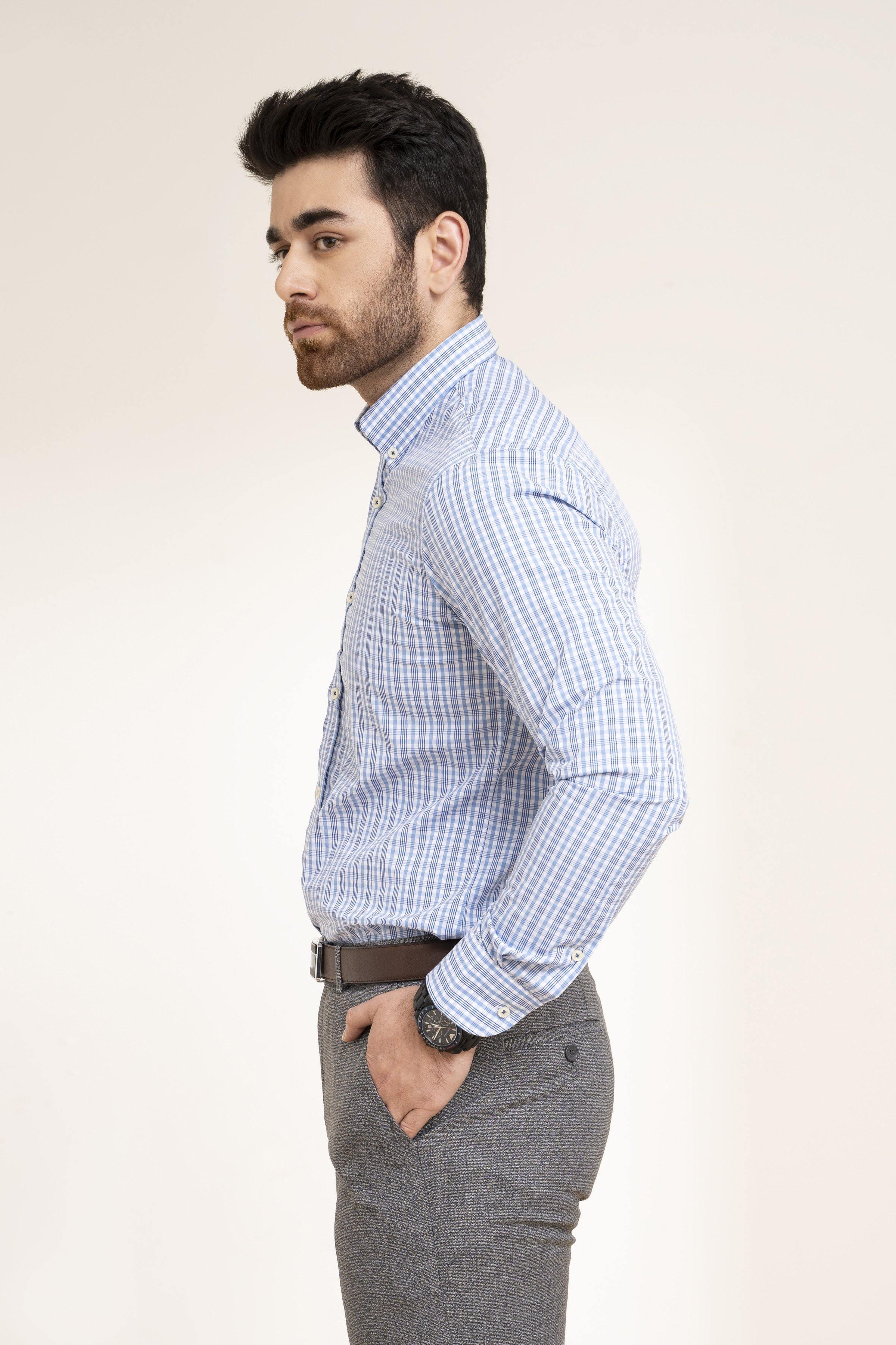 SEMI FORMAL SHIRT BLUE WHITE CHECK - Image 4