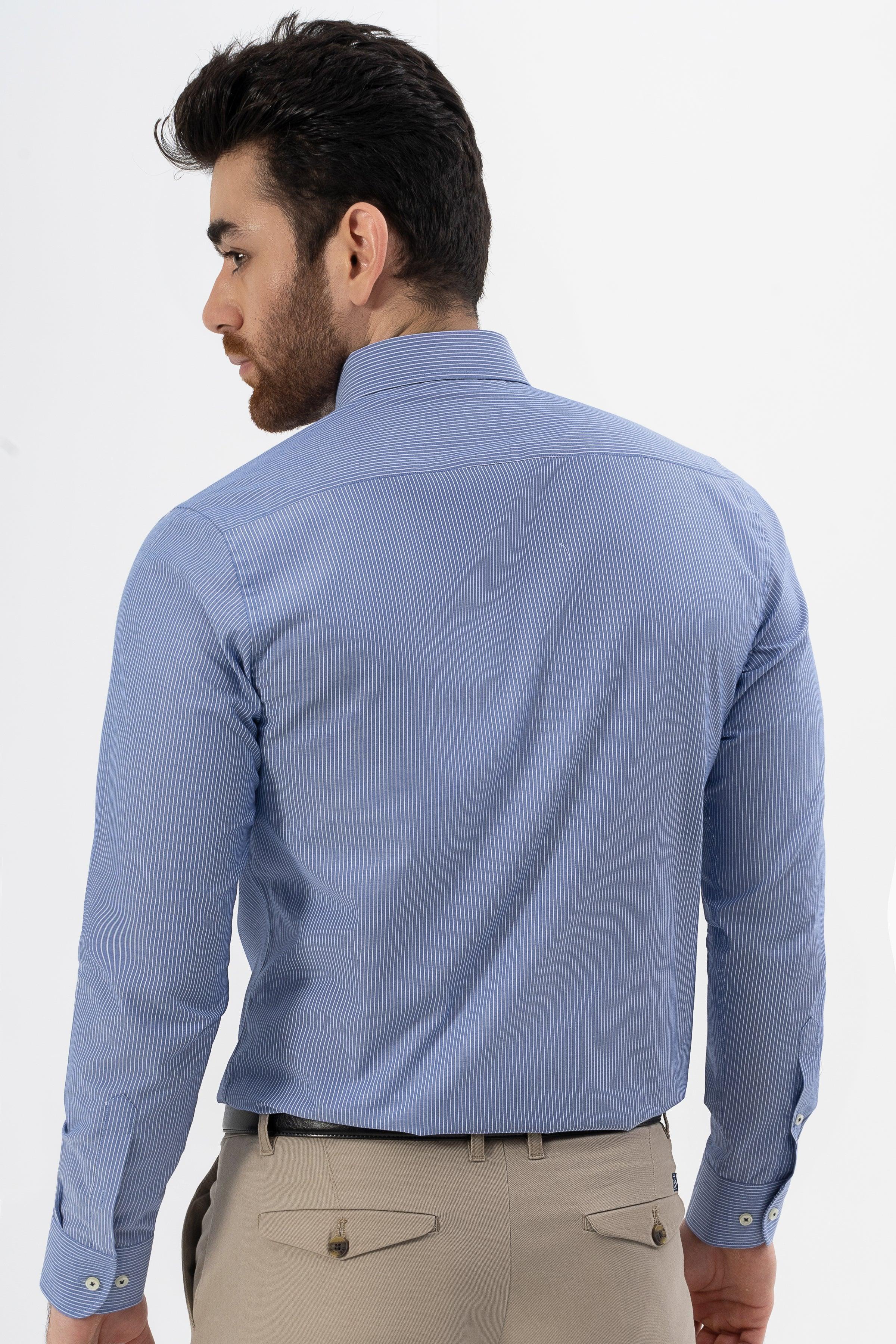 SEMI FORMAL SHIRT BLUE WHITE LINE - Image 4