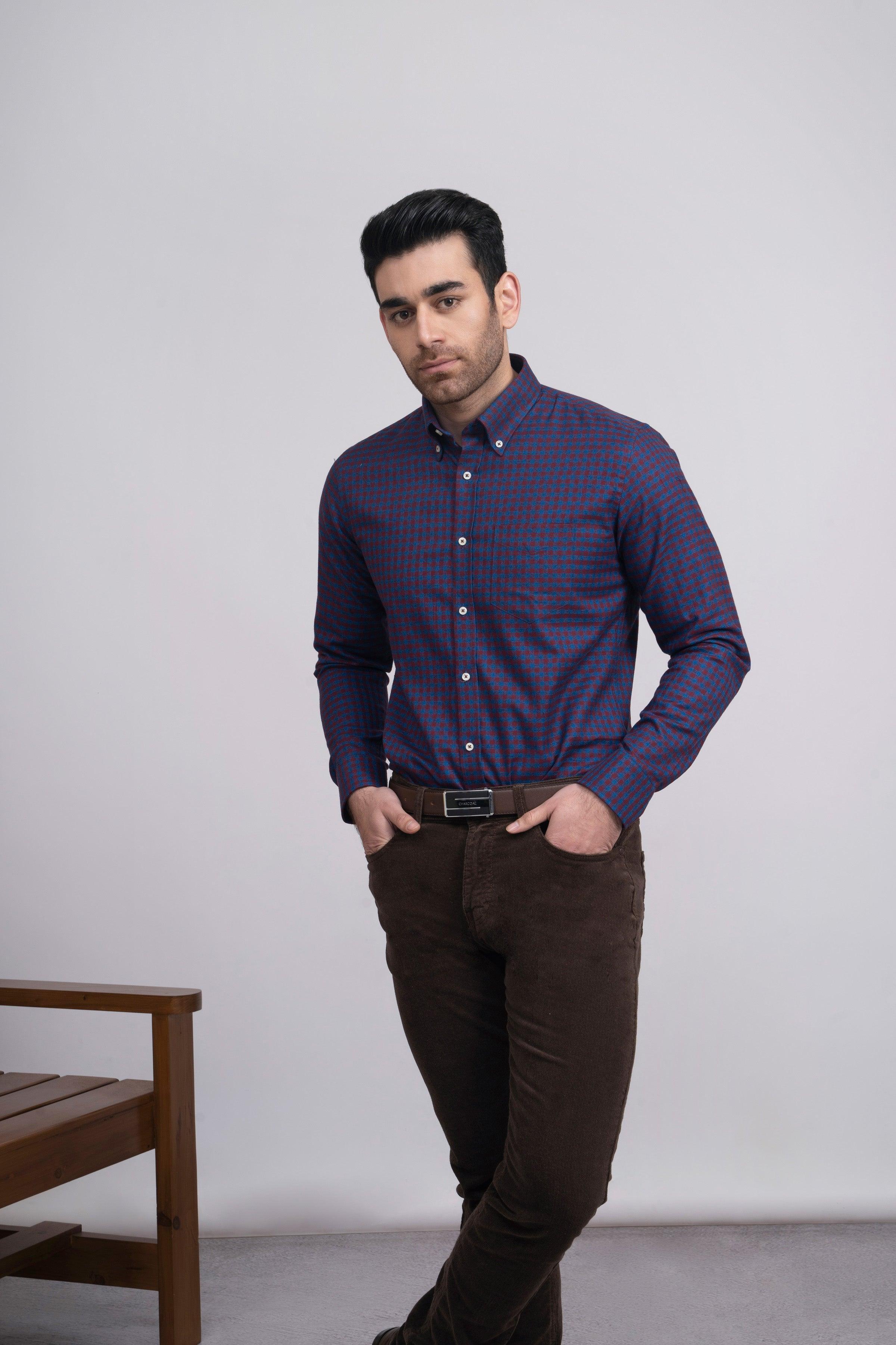 SEMI FORMAL SHIRT  F/S BLUE MAROON