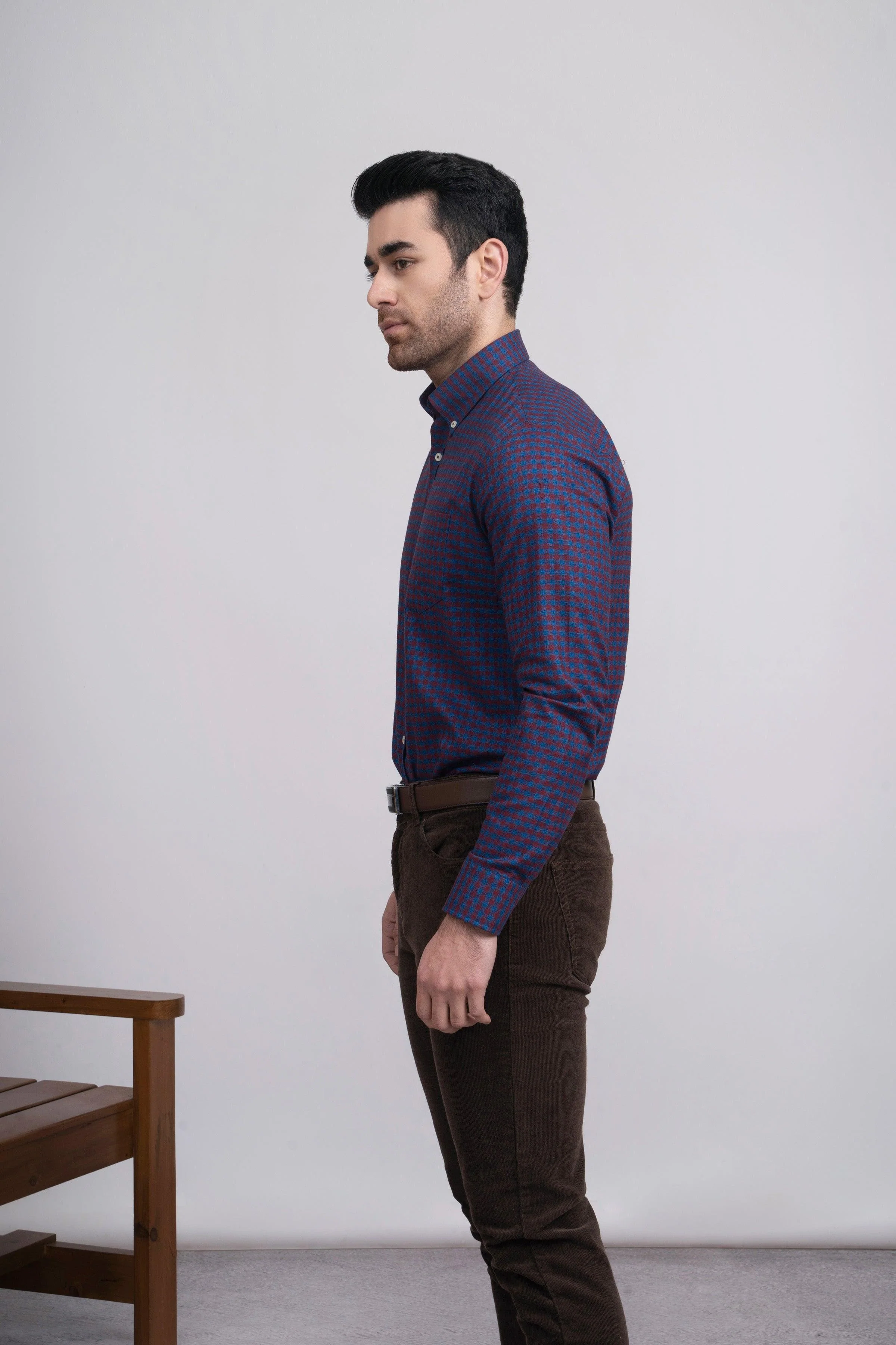SEMI FORMAL SHIRT  F/S BLUE MAROON - Image 2