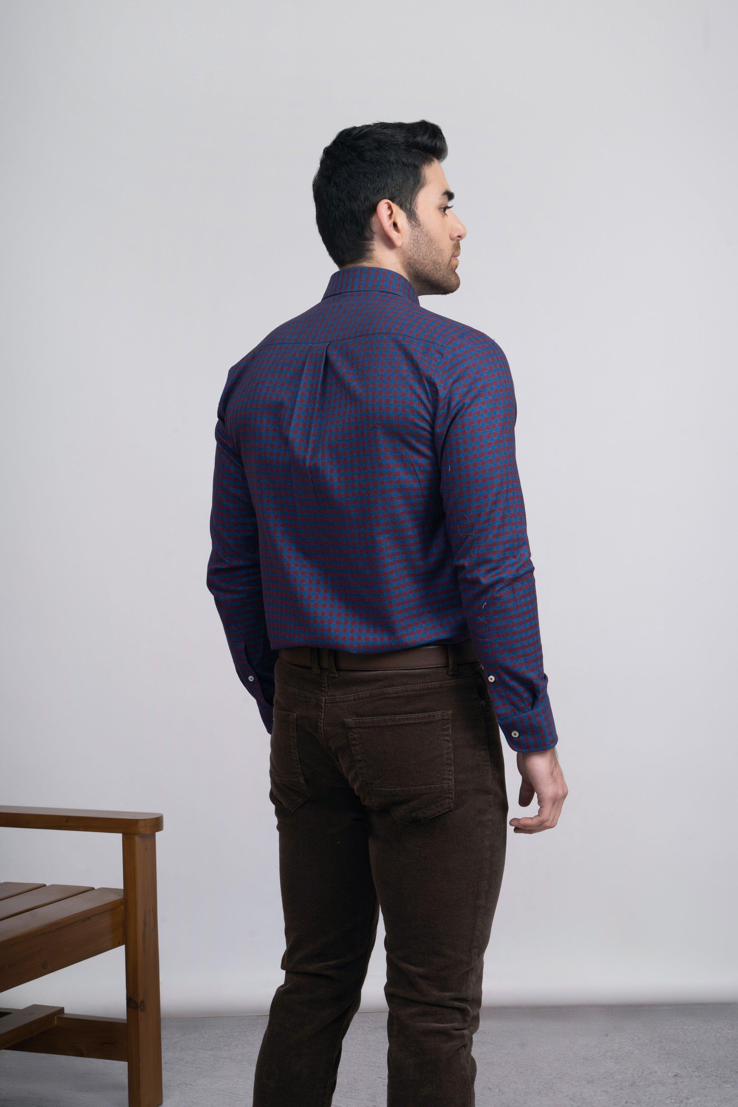 SEMI FORMAL SHIRT  F/S BLUE MAROON - Image 3
