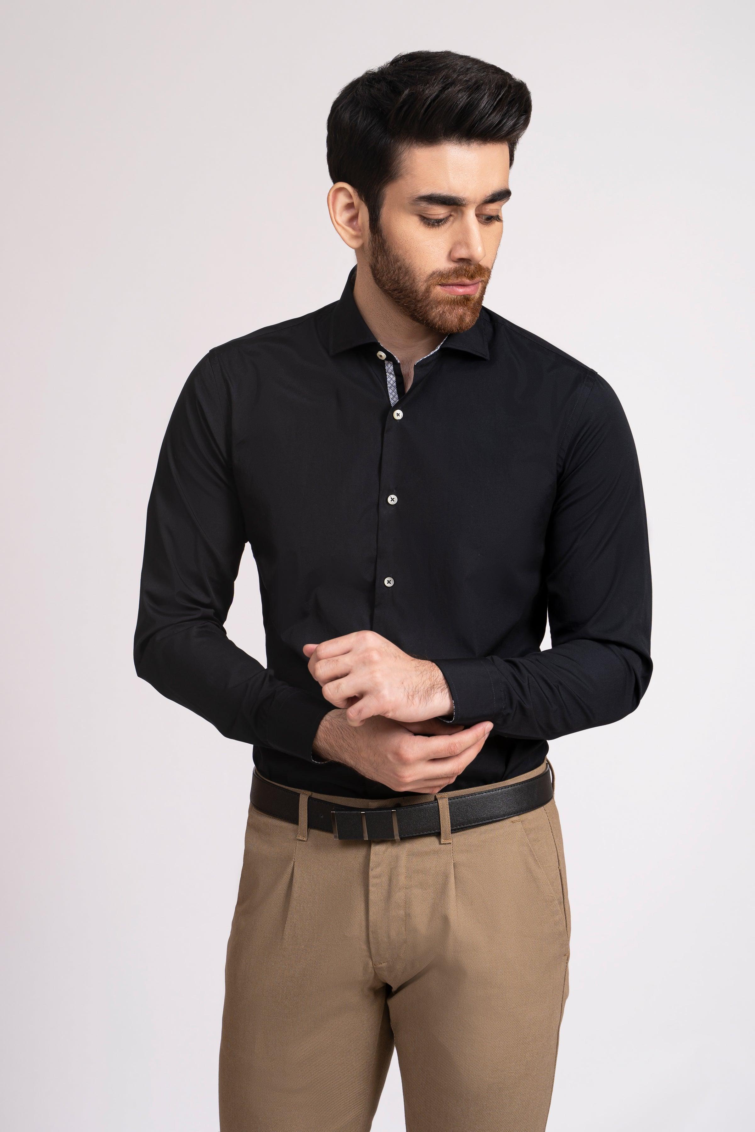 SEMI FORMAL SHIRT FRENCH COLLAR BLACK