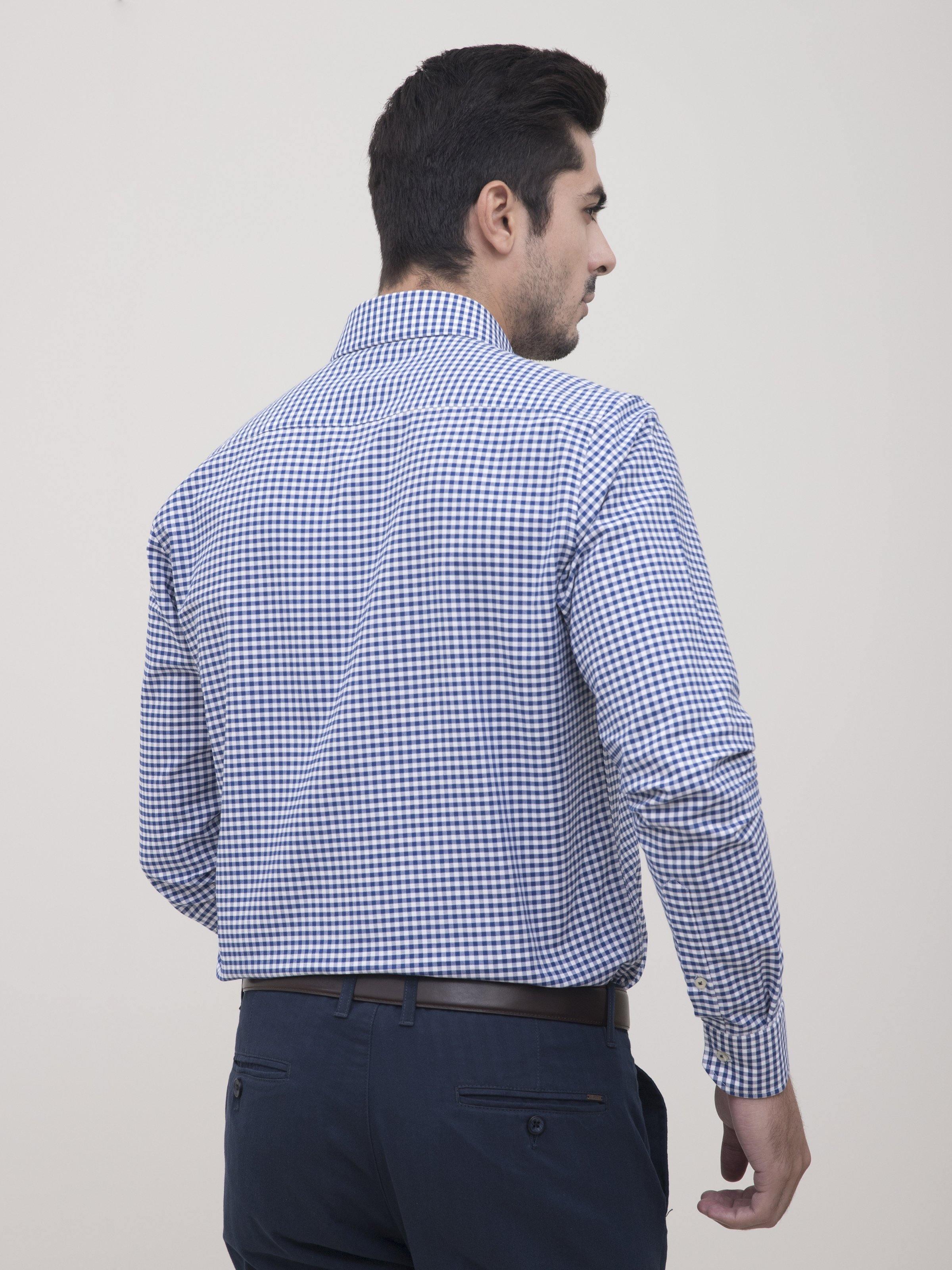 SEMI FORMAL SHIRT FULL SLEEVE BLUE WHITE CHECK - Image 3