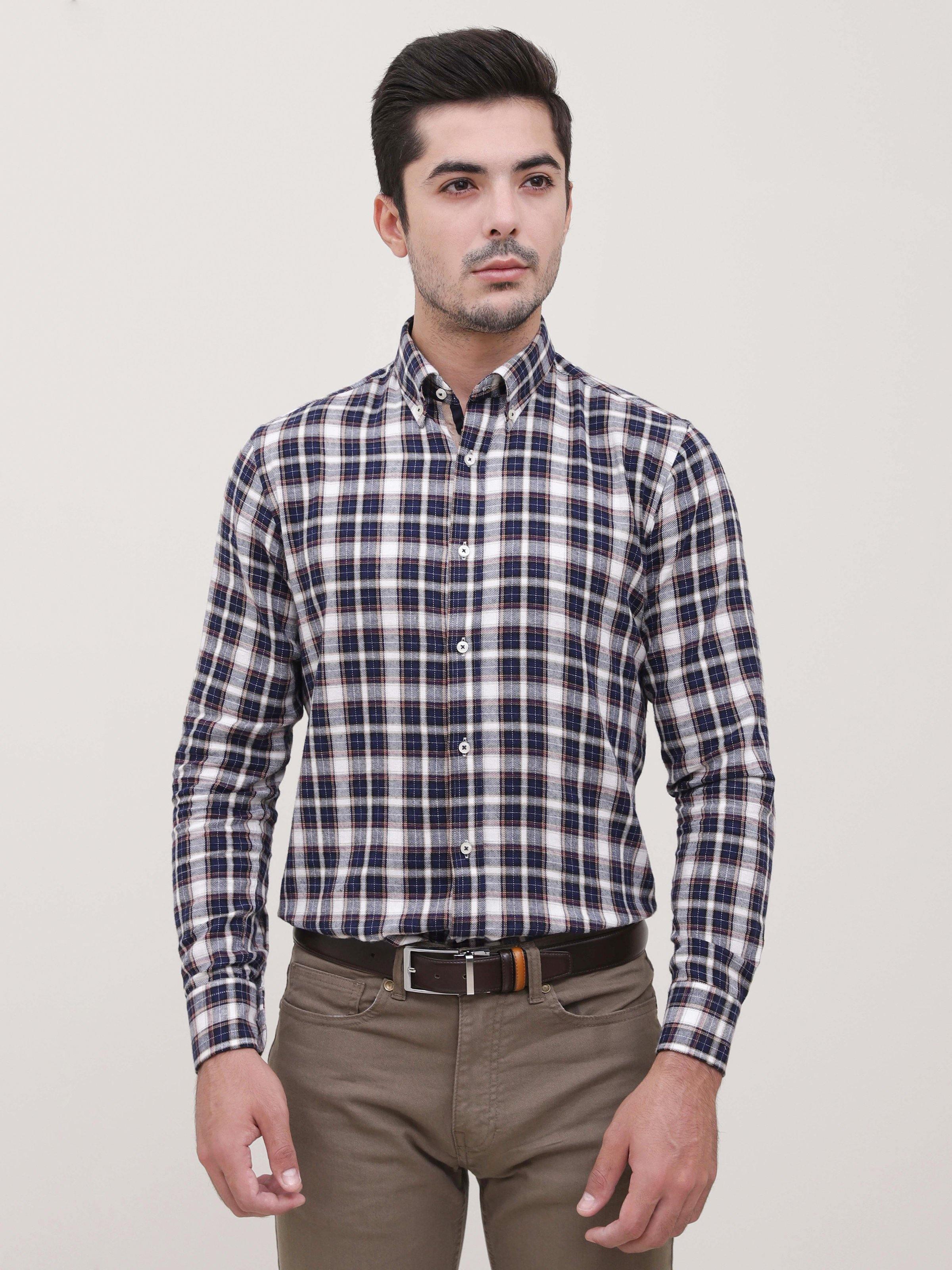 SEMI FORMAL SHIRT FULL SLEEVE BOTTON DOWN NAVY GREY