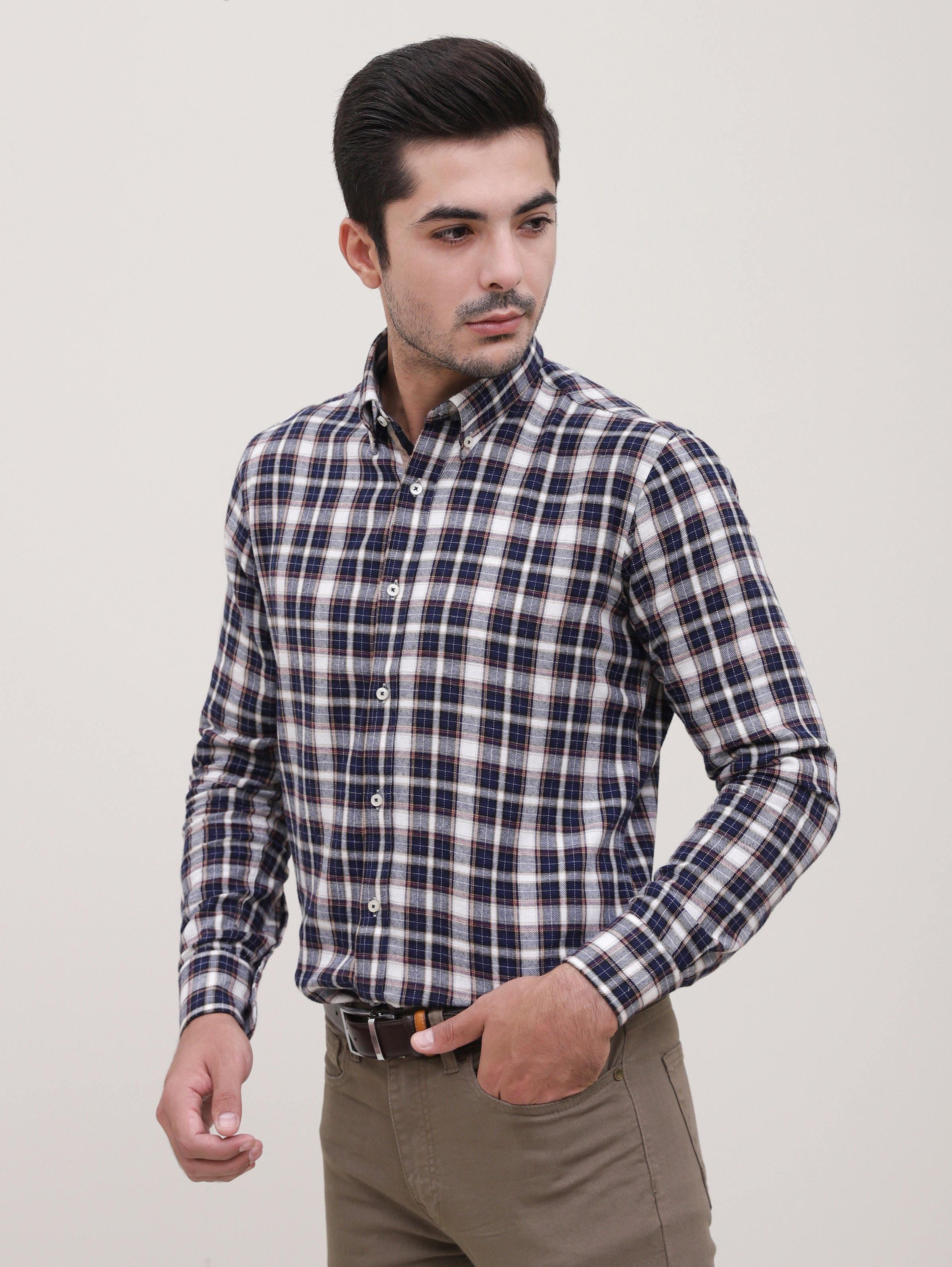 SEMI FORMAL SHIRT FULL SLEEVE BOTTON DOWN NAVY GREY - Image 3