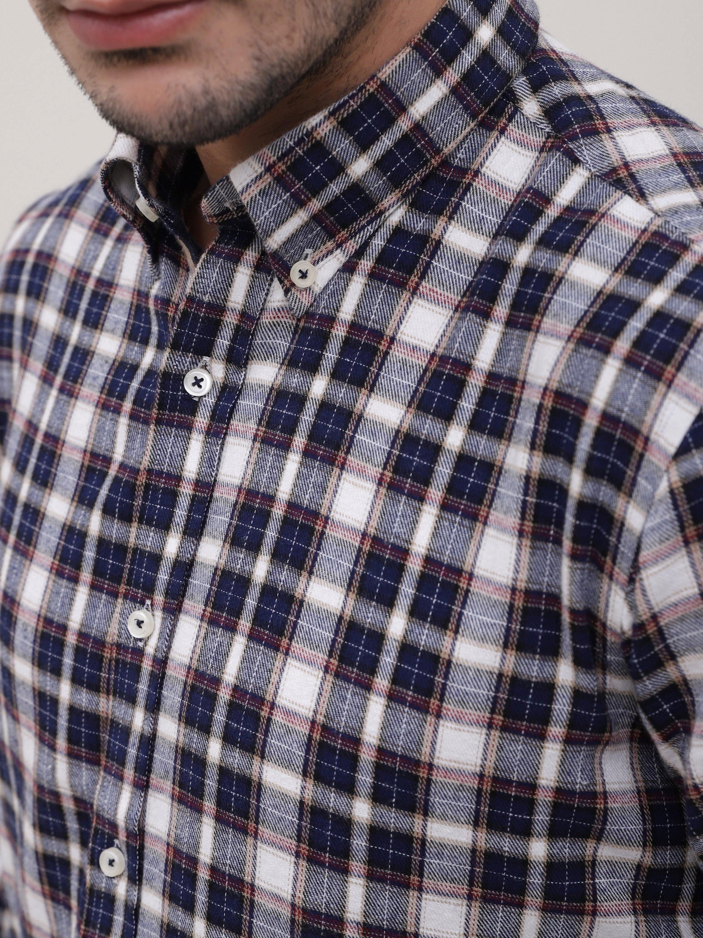 SEMI FORMAL SHIRT FULL SLEEVE BOTTON DOWN NAVY GREY - Image 4