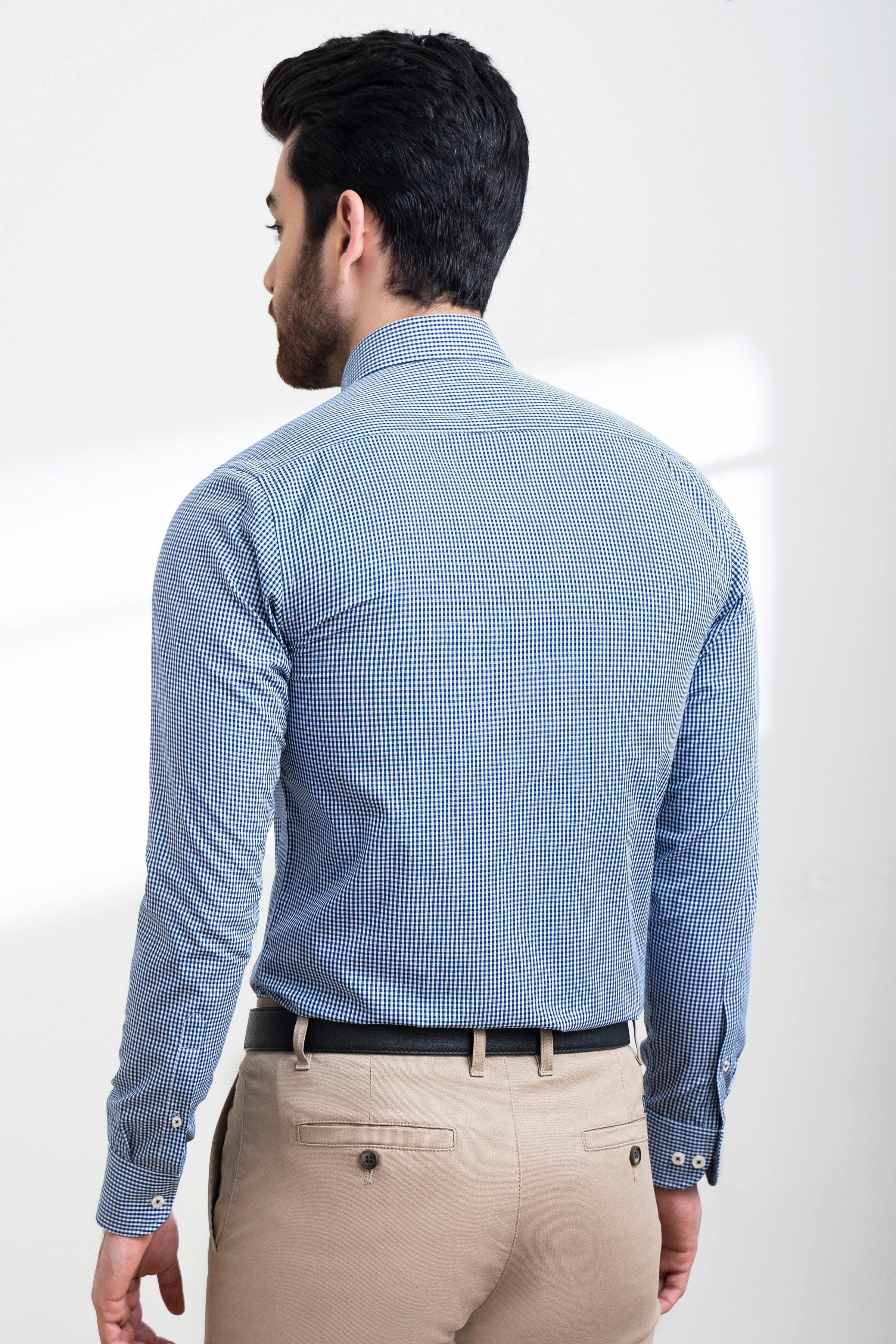 SEMI FORMAL SHIRT FULL SLEEVE BUTTON DOWN BLUE WHITE CHECK - Image 4